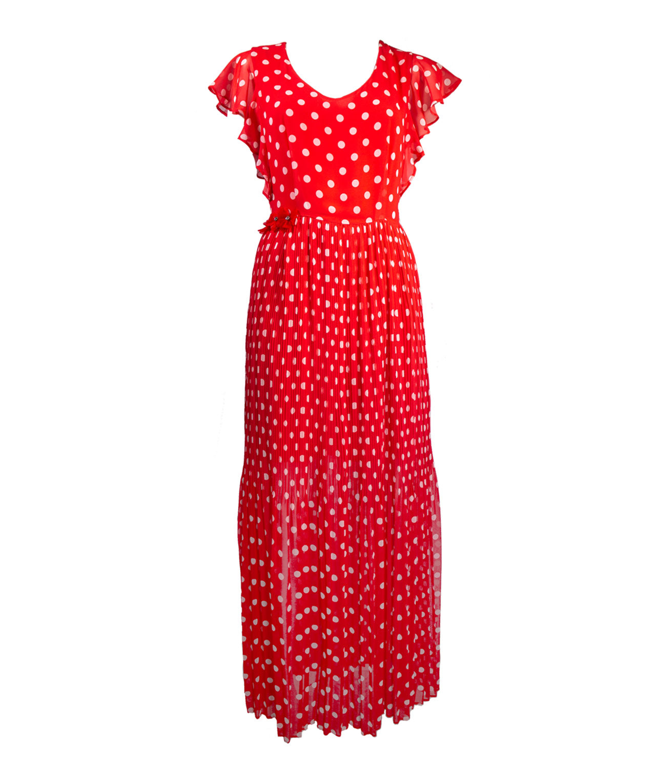 GIULIA VALLI Μακρύ Κόκκινο Πουά Φόρεμα με Βολάν image 1