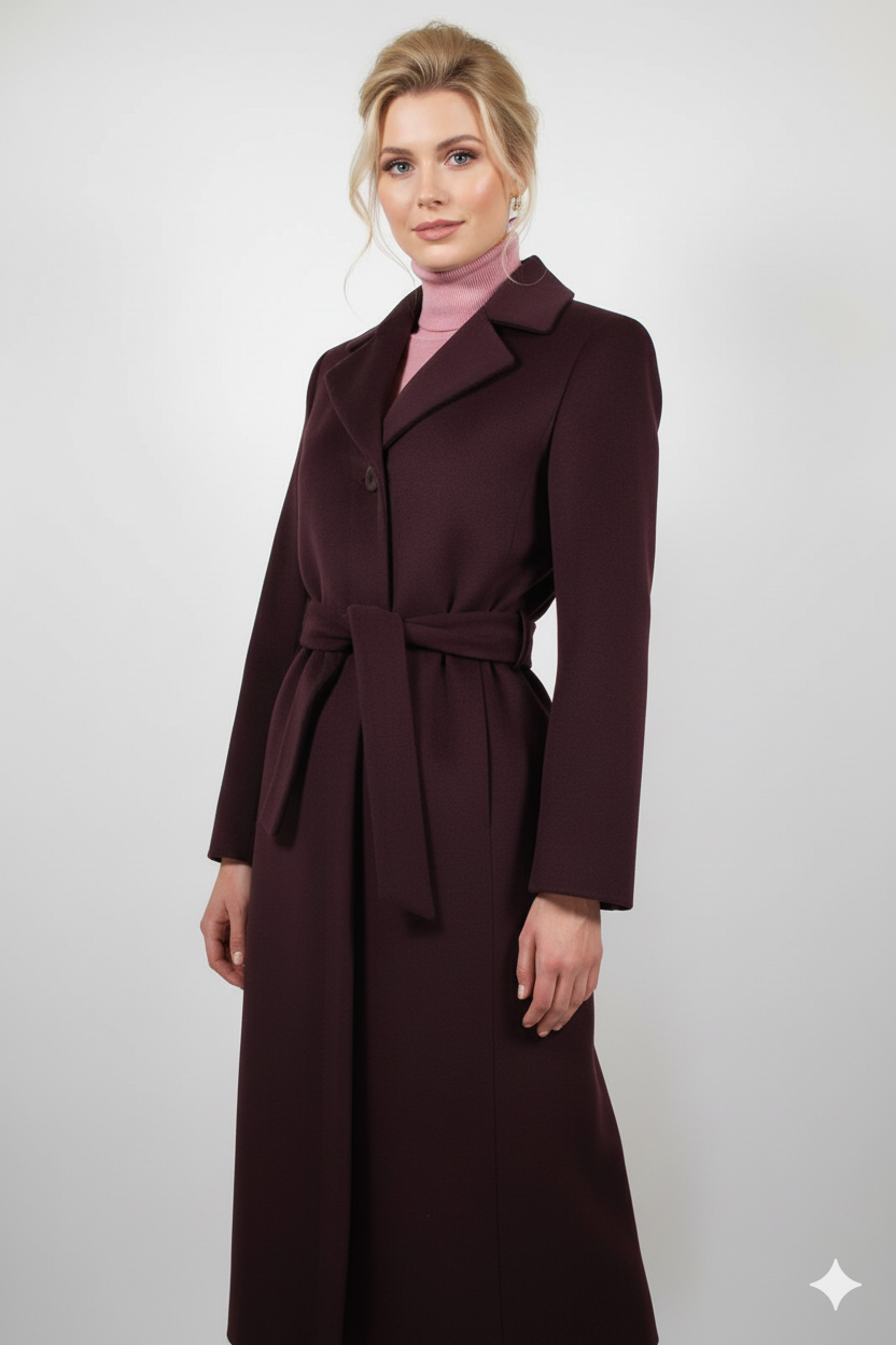 Tasca Γυναικείο Μακρύ Μελιτζανί Παλτό