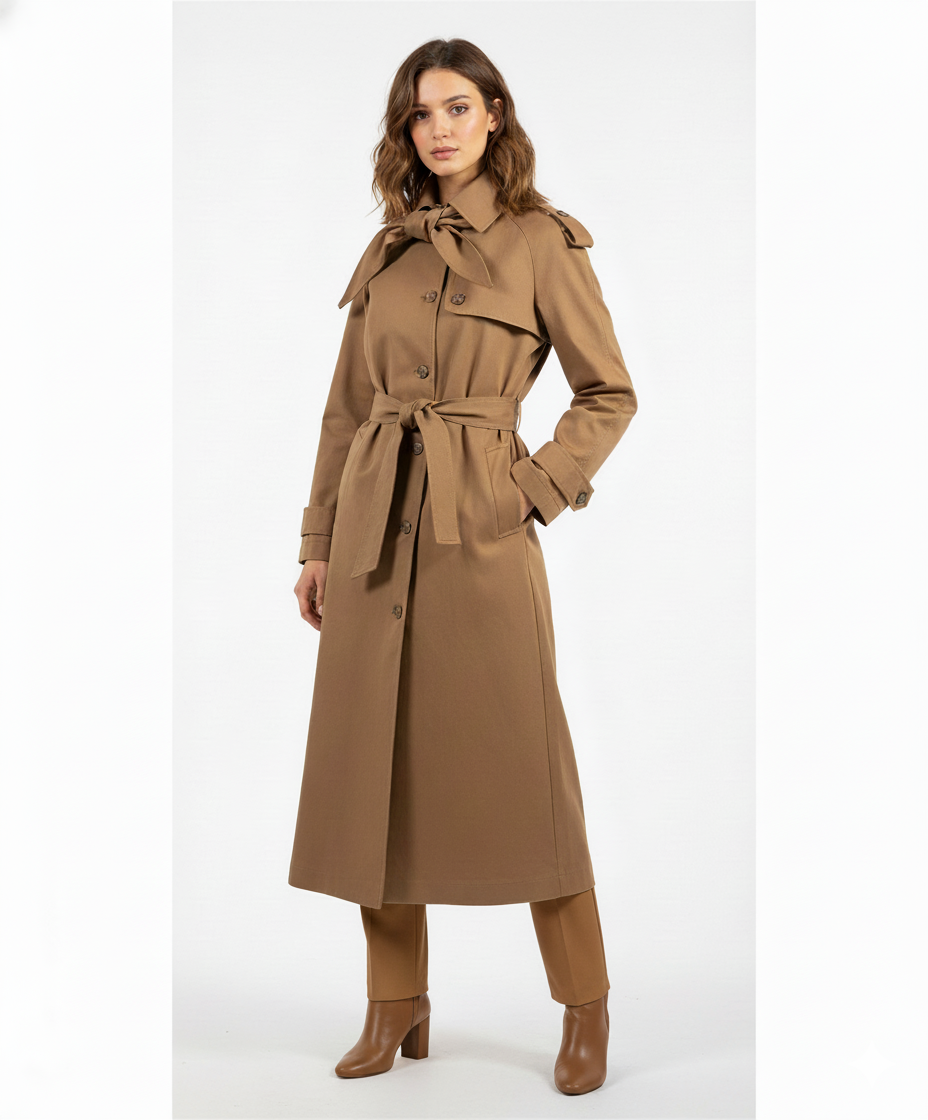 ETICI Brown-Low Women's Trench Coat