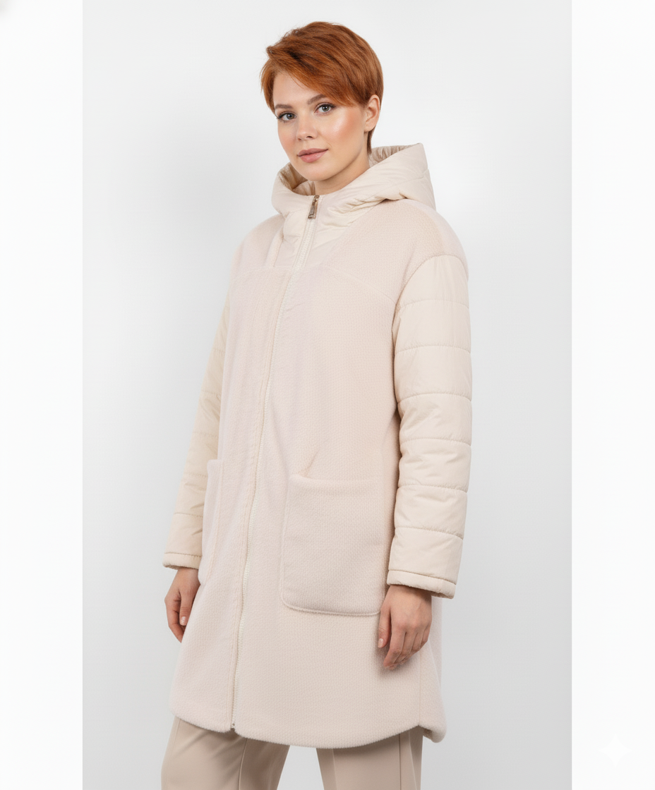 Caractere Off-White Long Fur Hooded Jacket