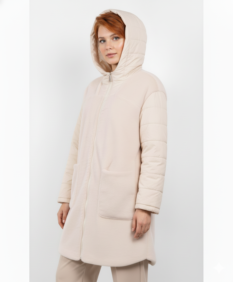 Caractere Off-White Long Fur Hooded Jacket