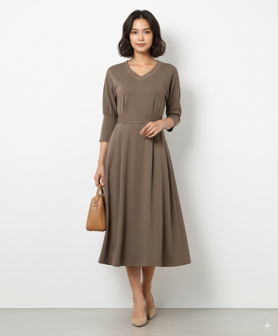 Etici Χακί Φόρεμα με Πιέτες και Τσέπες