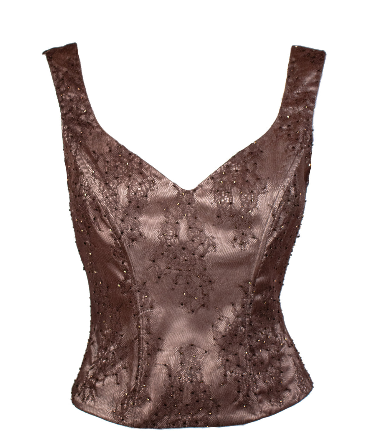 Marlys Καφέ Τοπ με Δαντέλα image 1