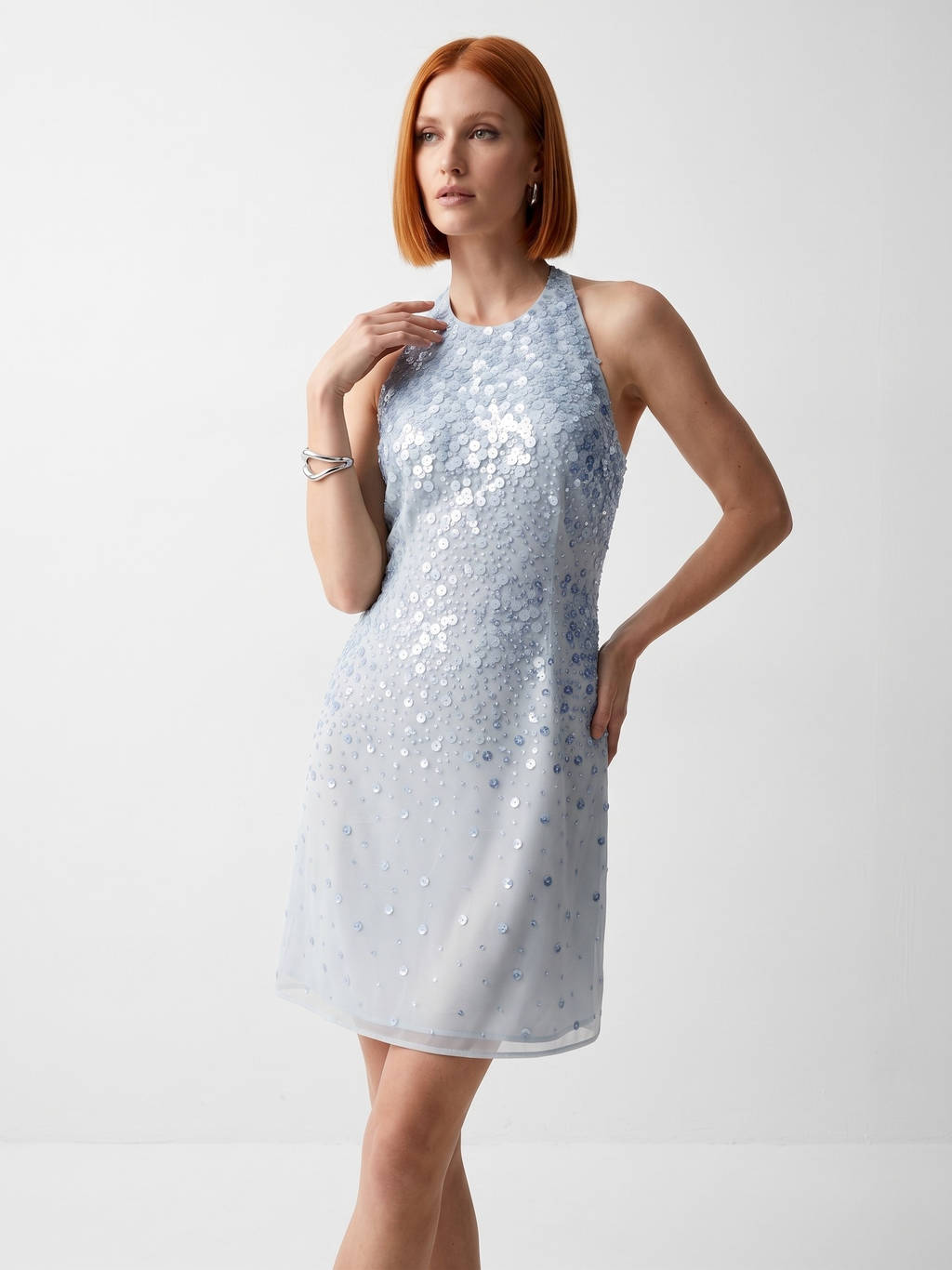 Carlo Pignatelli Βραδινό Φόρεμα Παγιέτες | Ice Blue Halter Neck Sequin Mini Dress