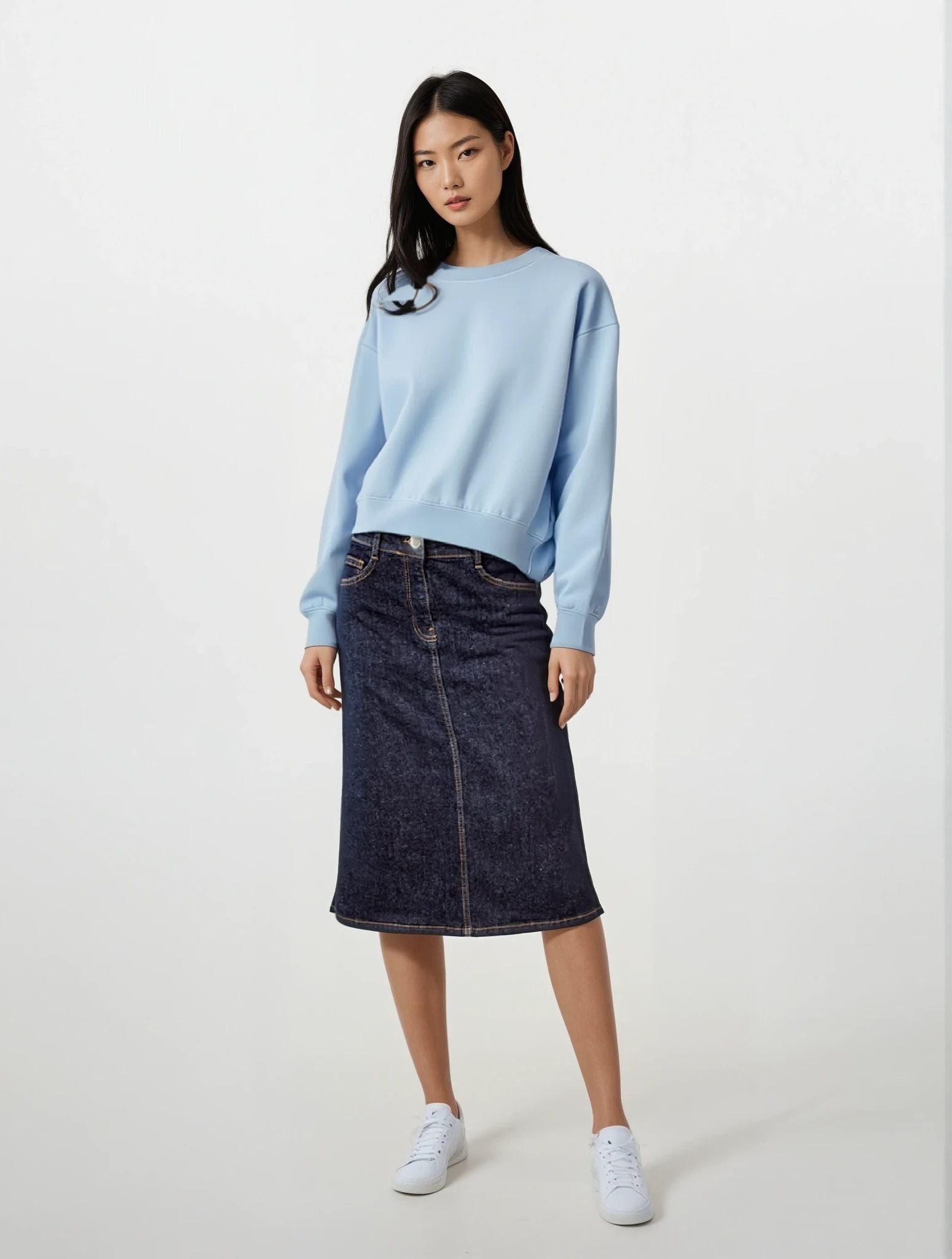 Elena Miro Μπλε Denim Φούστα με Κλασική Γραμμή image 0