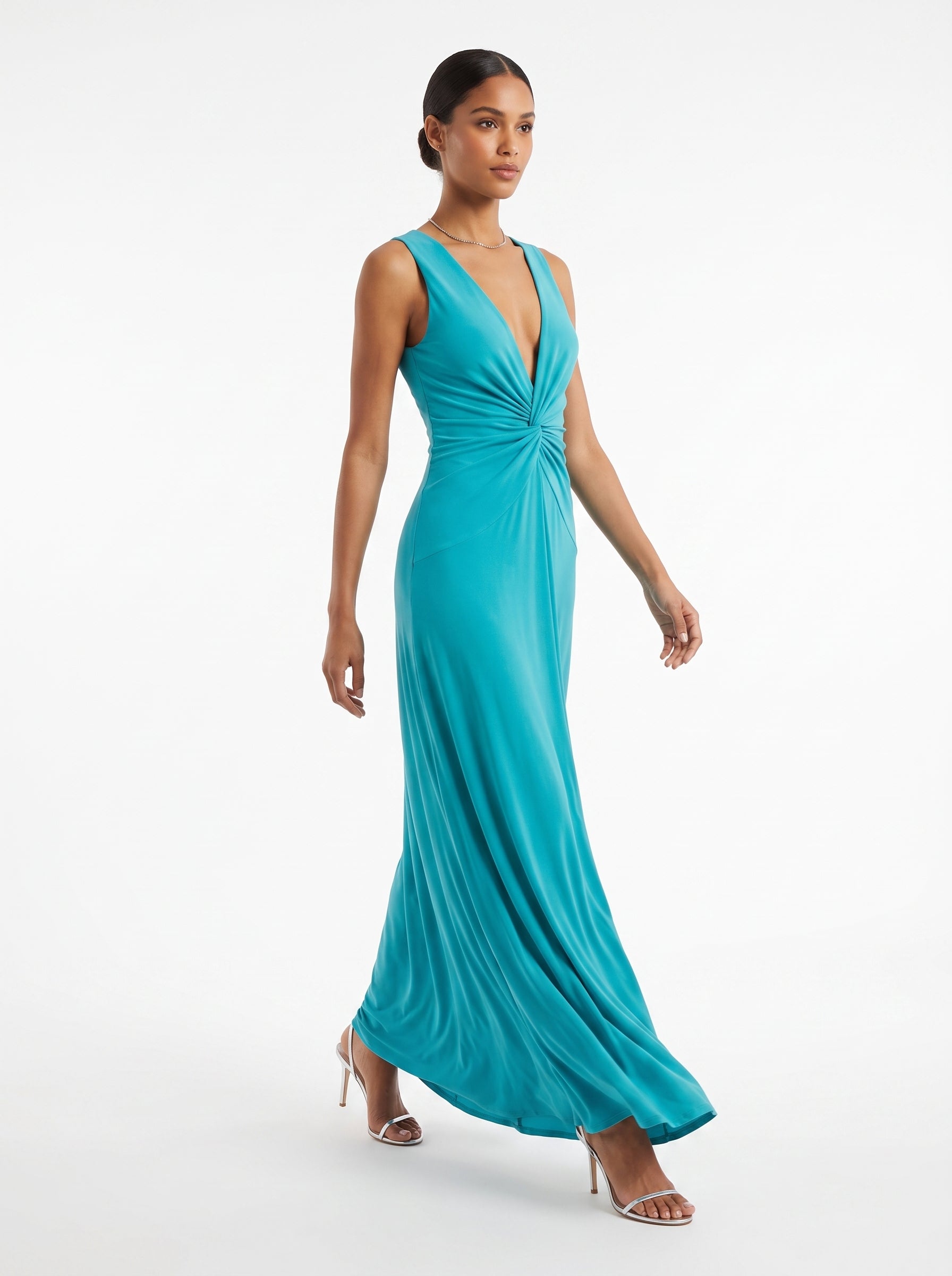 Anna Rachele Maxi Βραδινό Φόρεμα Viscosa Twisted Knot – Τιρκουάζ | Made in Italy