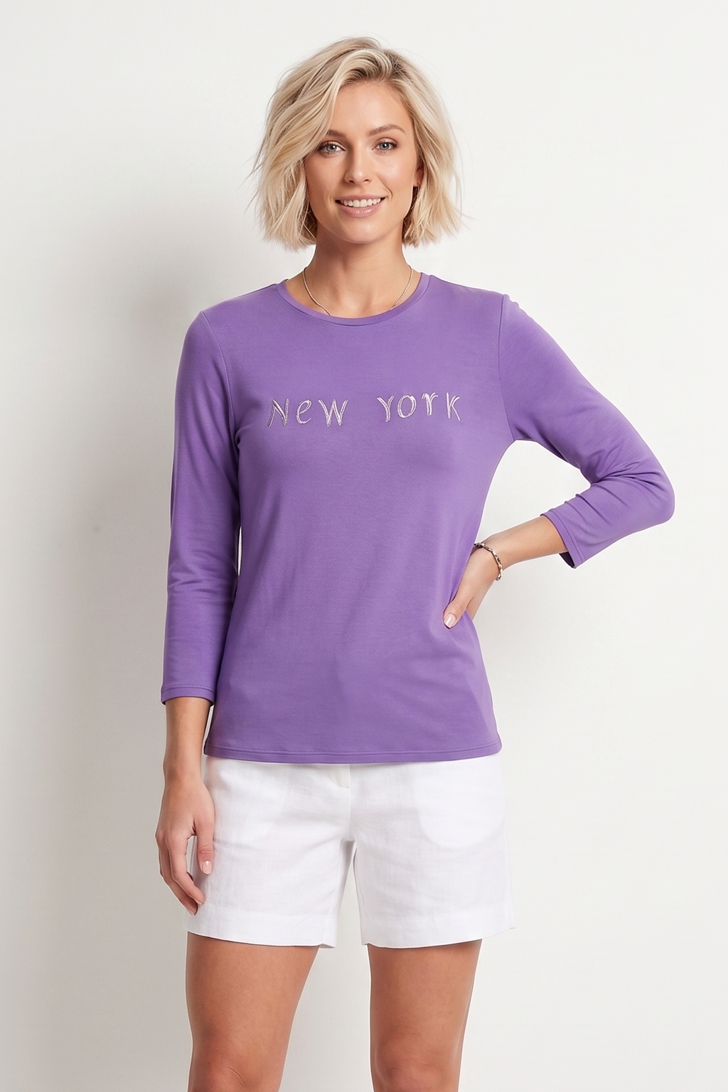 Intrecci Asolani Μπλούζα "New York" | 100% Βαμβάκι Κίτρινο & Μωβ Glitter Print