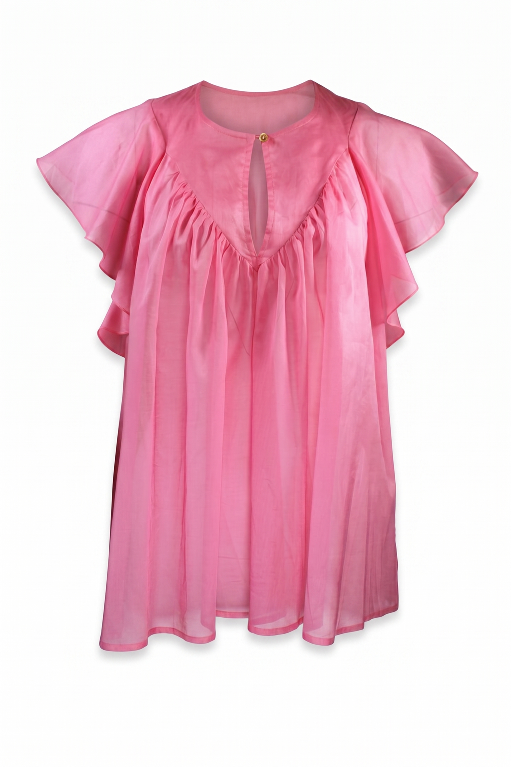 Kartika Μπλούζα Ροζ Βαμβακερή | Flutter Sleeve Keyhole 100% Cotton Blouse
