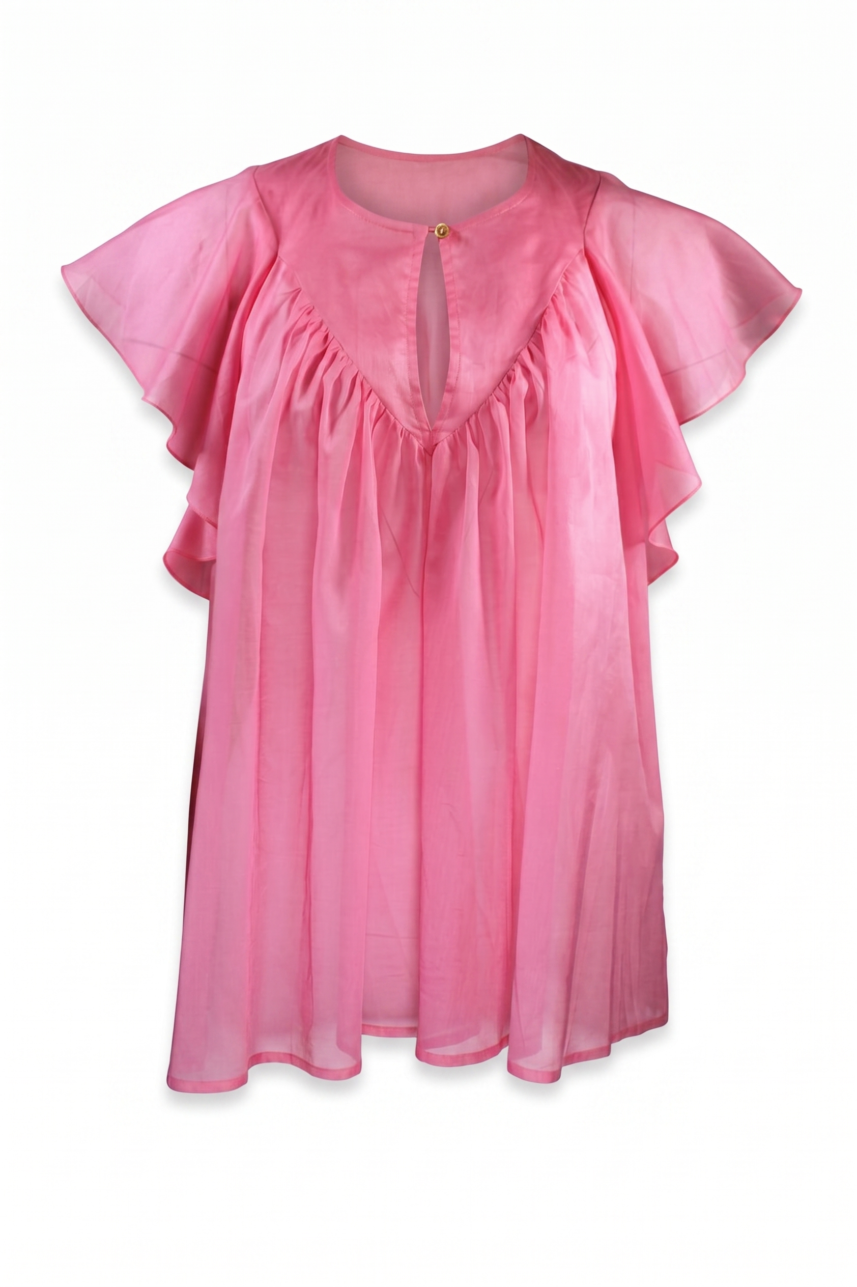 Kartika Μπλούζα Ροζ Βαμβακερή | Flutter Sleeve Keyhole 100% Cotton Blouse