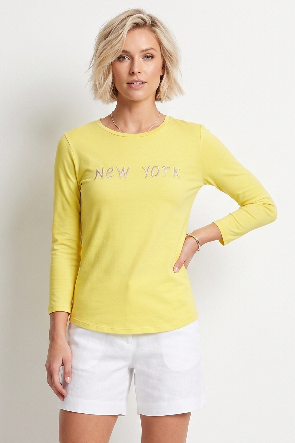Intrecci Asolani Μπλούζα "New York" | 100% Βαμβάκι Κίτρινο & Μωβ Glitter Print