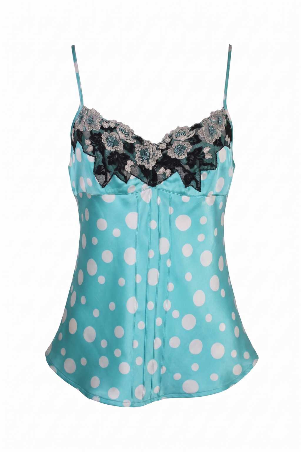 Anna Rachele Top Μεταξωτό Polka Dot | Τιρκουάζ 100% Μετάξι Δαντέλα Bustier