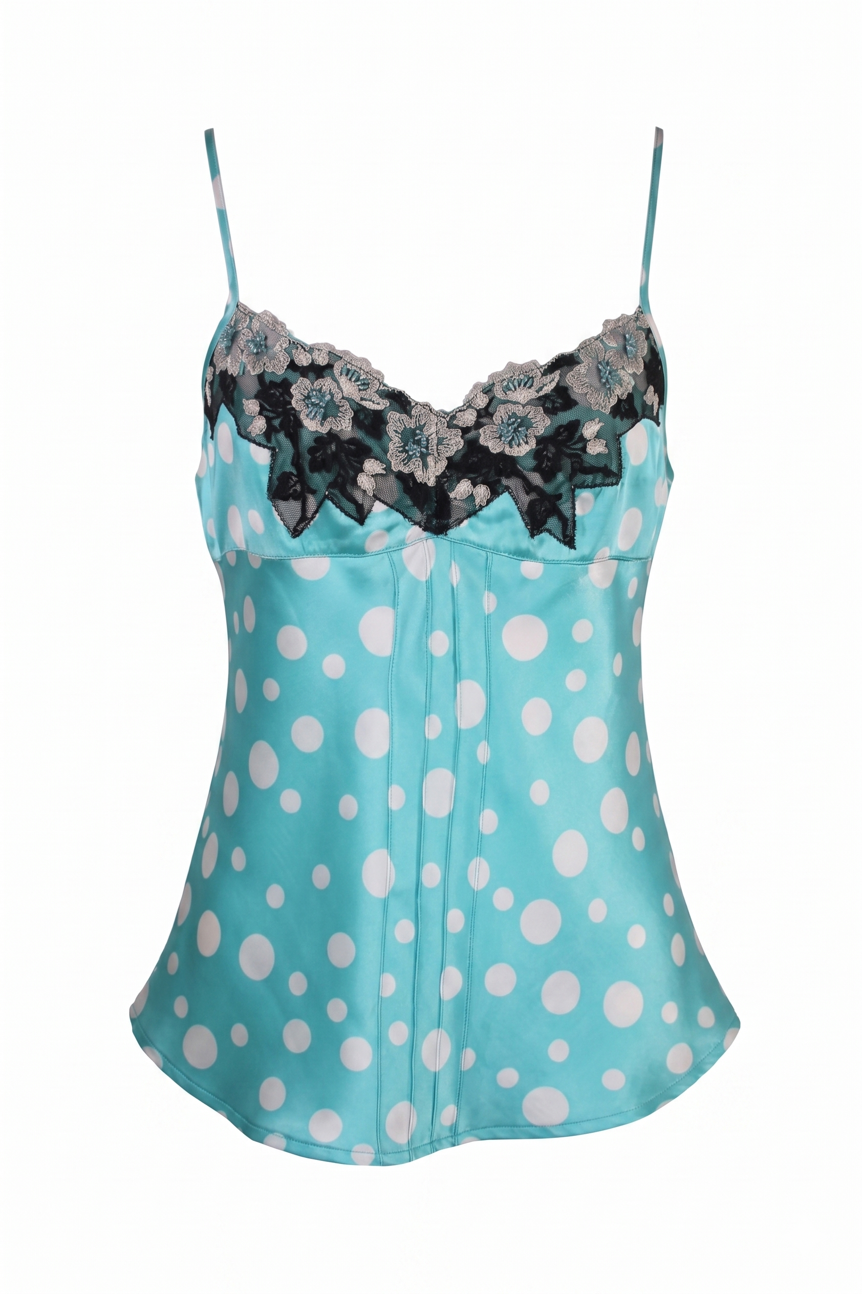 Anna Rachele Top Μεταξωτό Polka Dot | Τιρκουάζ 100% Μετάξι Δαντέλα Bustier