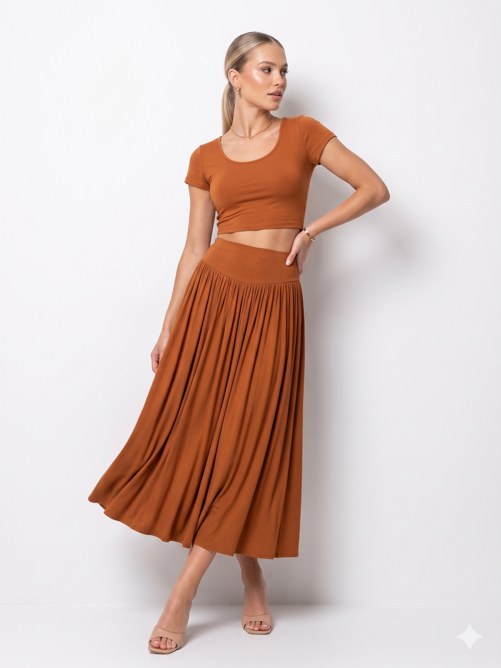 Anna Rachele Jeans Μακριά Φούστα Maxi | Gathered Ψηλόμεση Navy & Camel Made in Italy