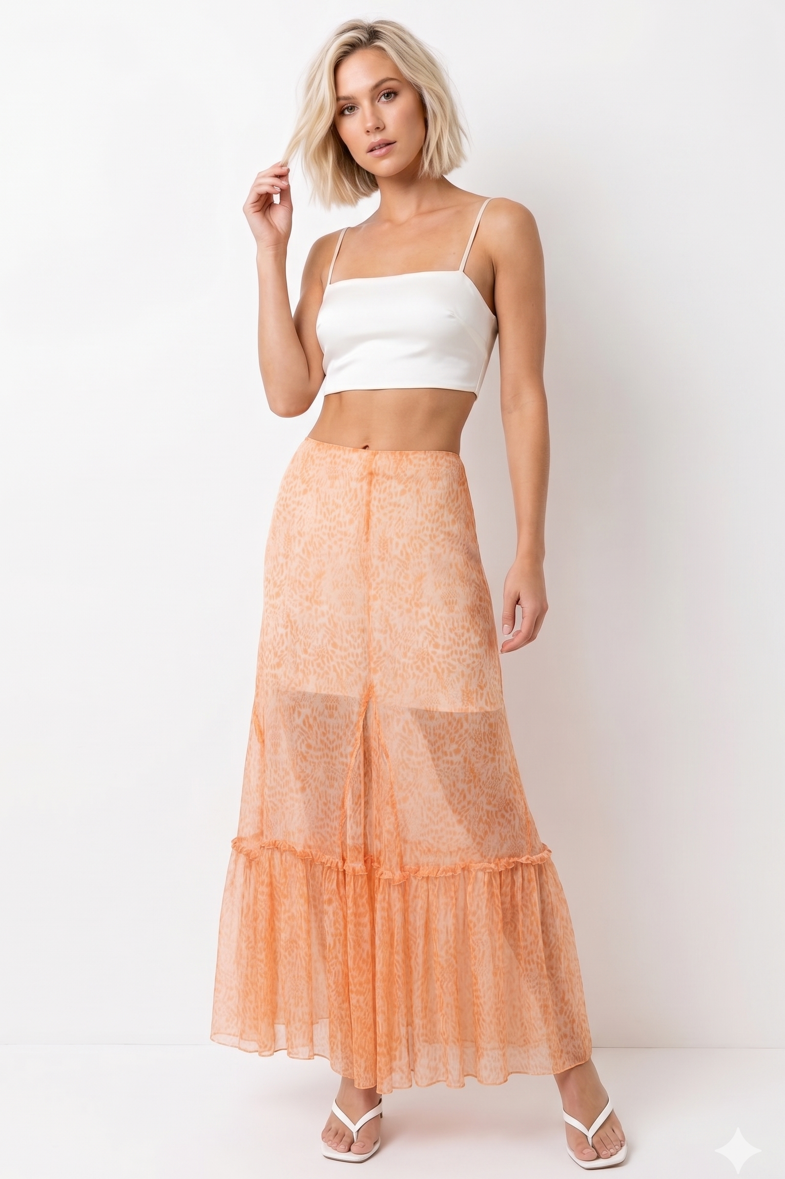 Clips Μακριά Φούστα Μεταξωτή Πορτοκαλί | 100% Silk Maxi Ruffle Animal Print