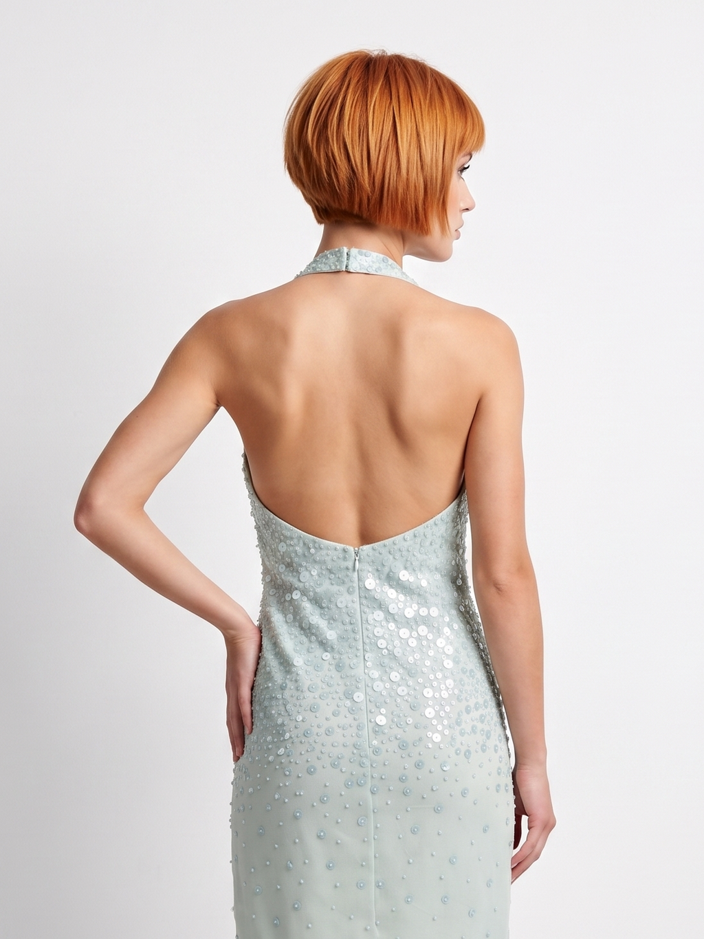 Carlo Pignatelli Βραδινό Φόρεμα Παγιέτες | Ice Blue Halter Neck Sequin Mini Dress
