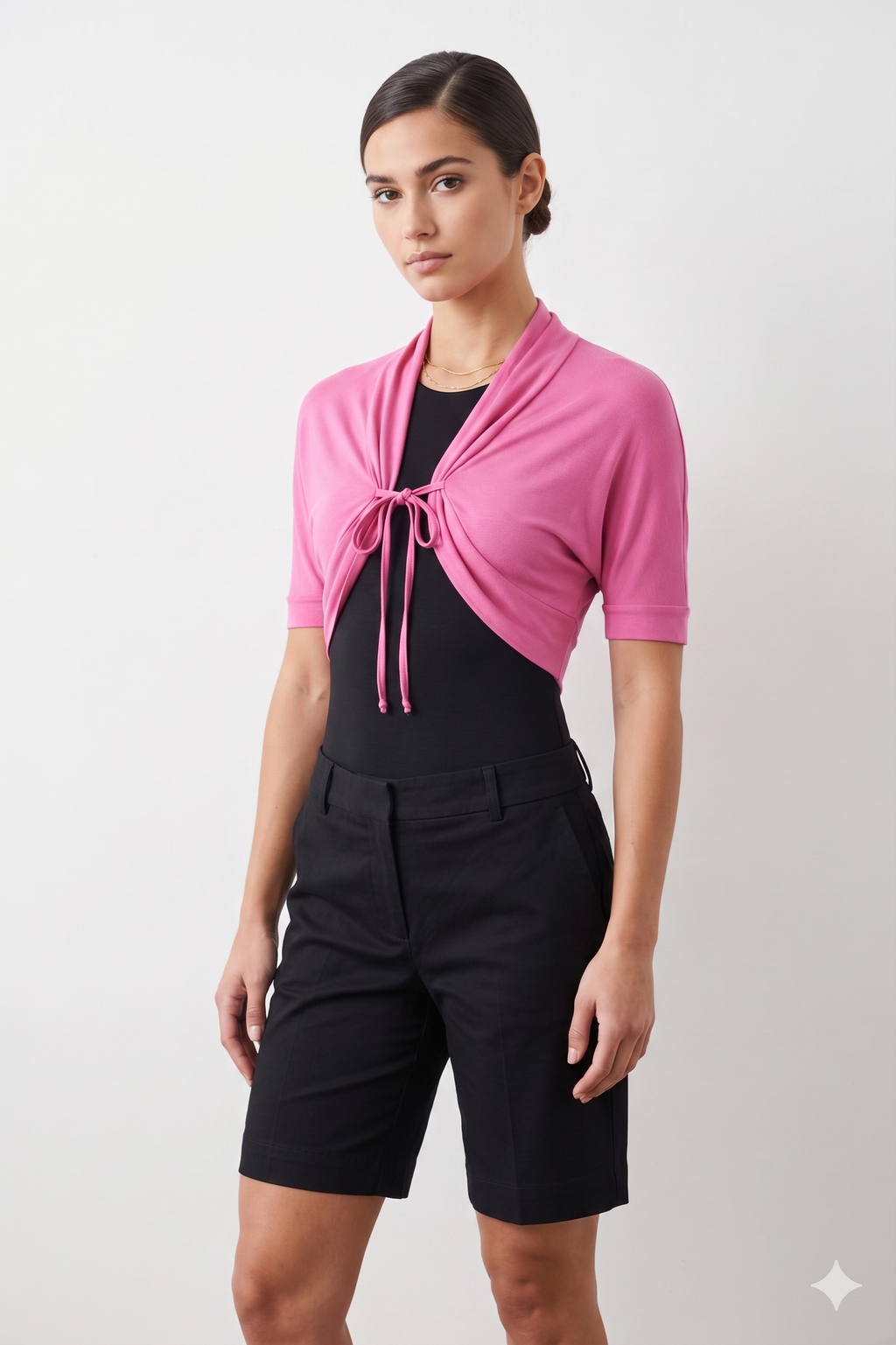 Anna Rachele Ροζ Μπλούζα Crop | Tie-Front Ruched Bolero Top Φούξια Made in Italy