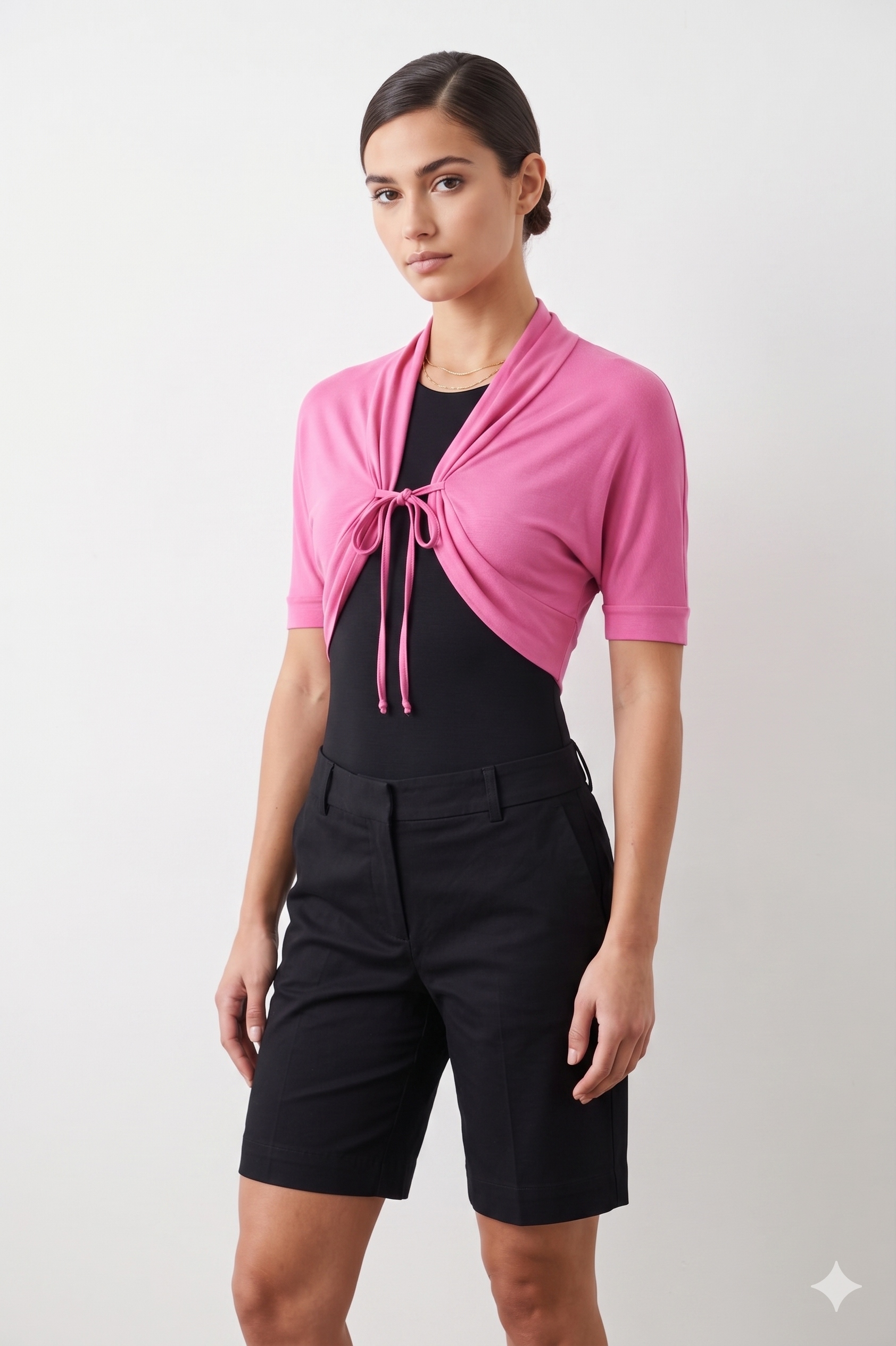 Anna Rachele Ροζ Μπλούζα Crop | Tie-Front Ruched Bolero Top Φούξια Made in Italy