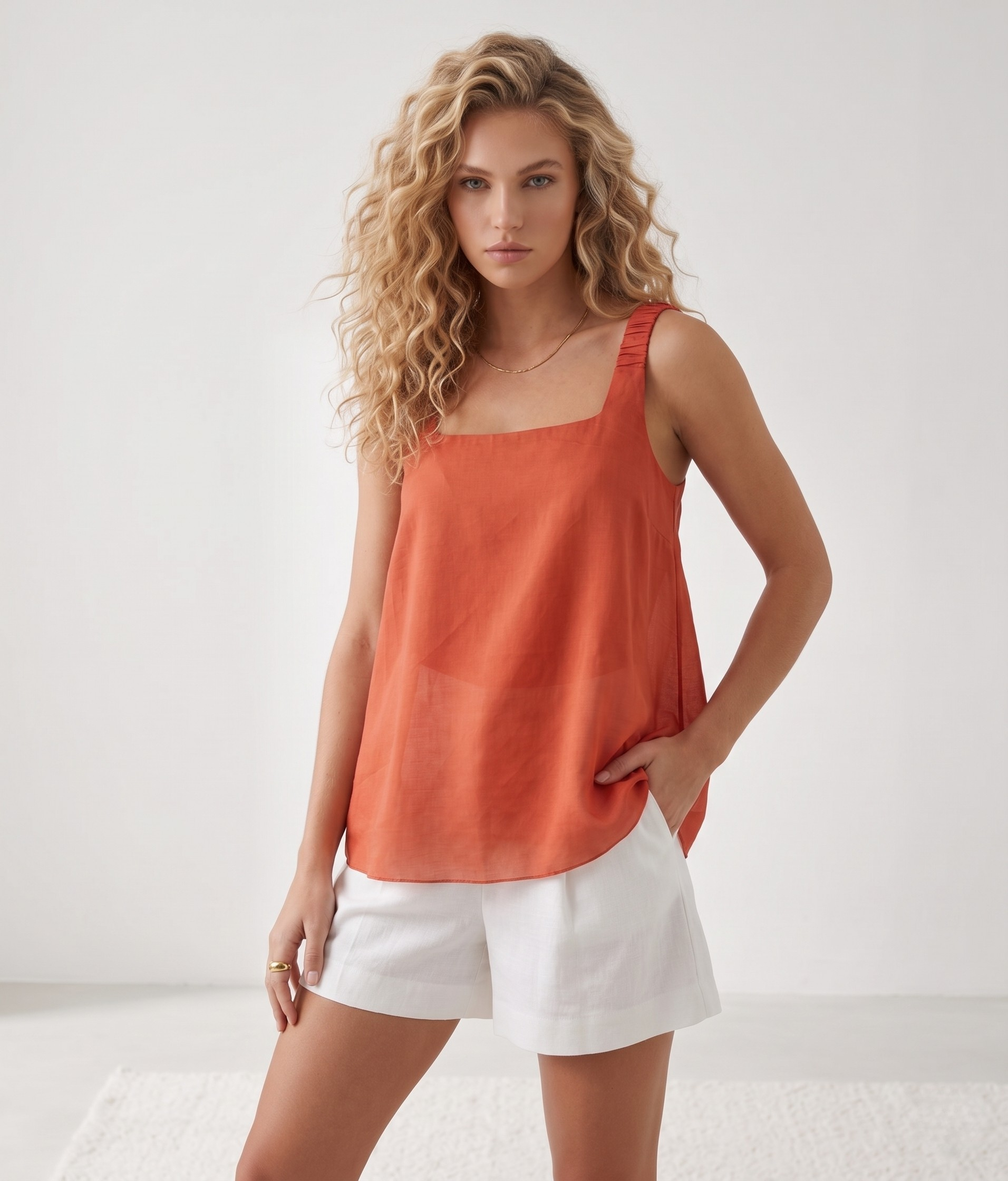 ETICI Orange Cotton Top with Straps made of 100% Cotton