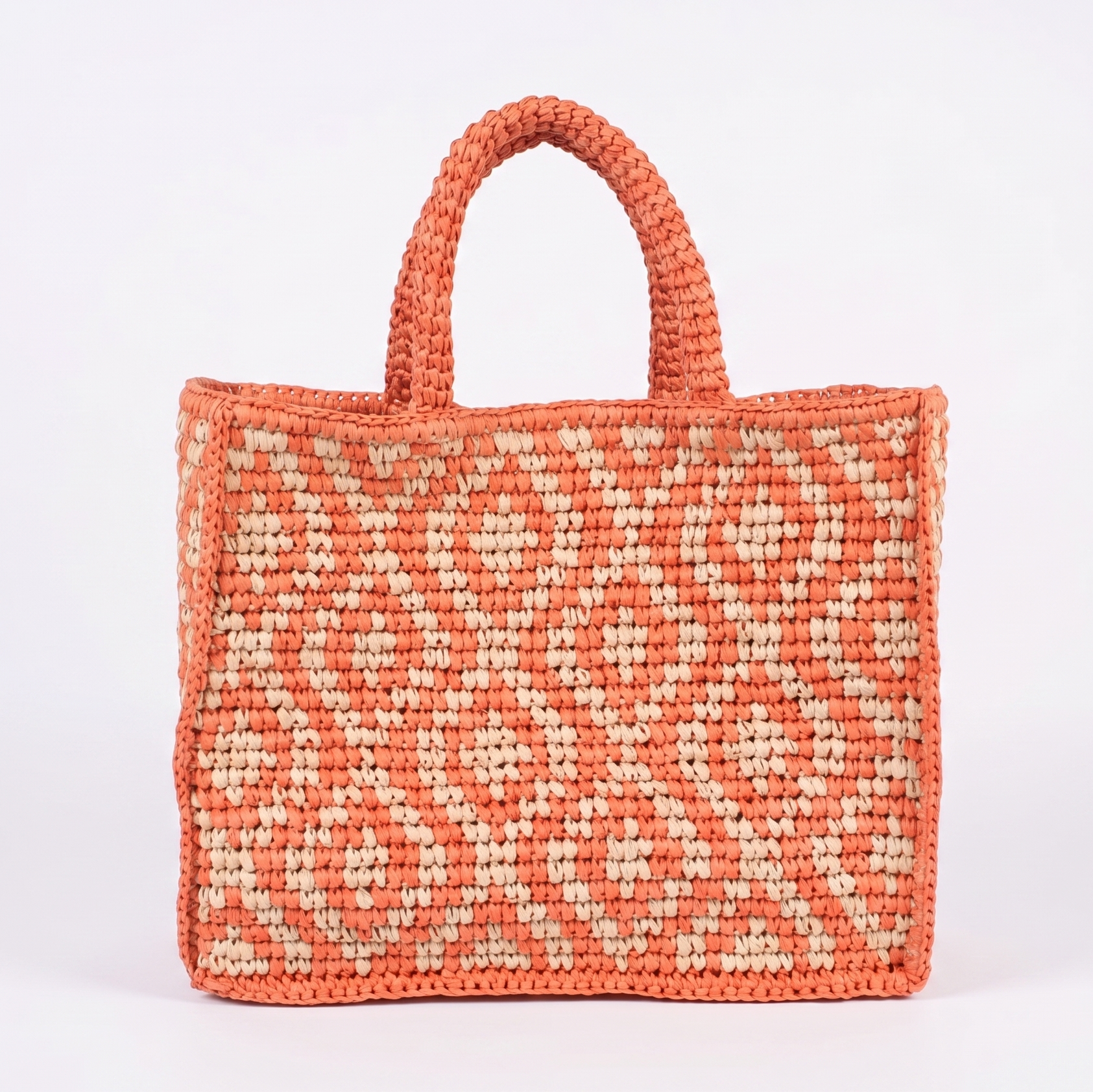 Caractère Beach Bag Πλεκτή Πορτοκαλί Εκρού | Raffia Tote Τσάντα Παραλίας Καλοκαίρι