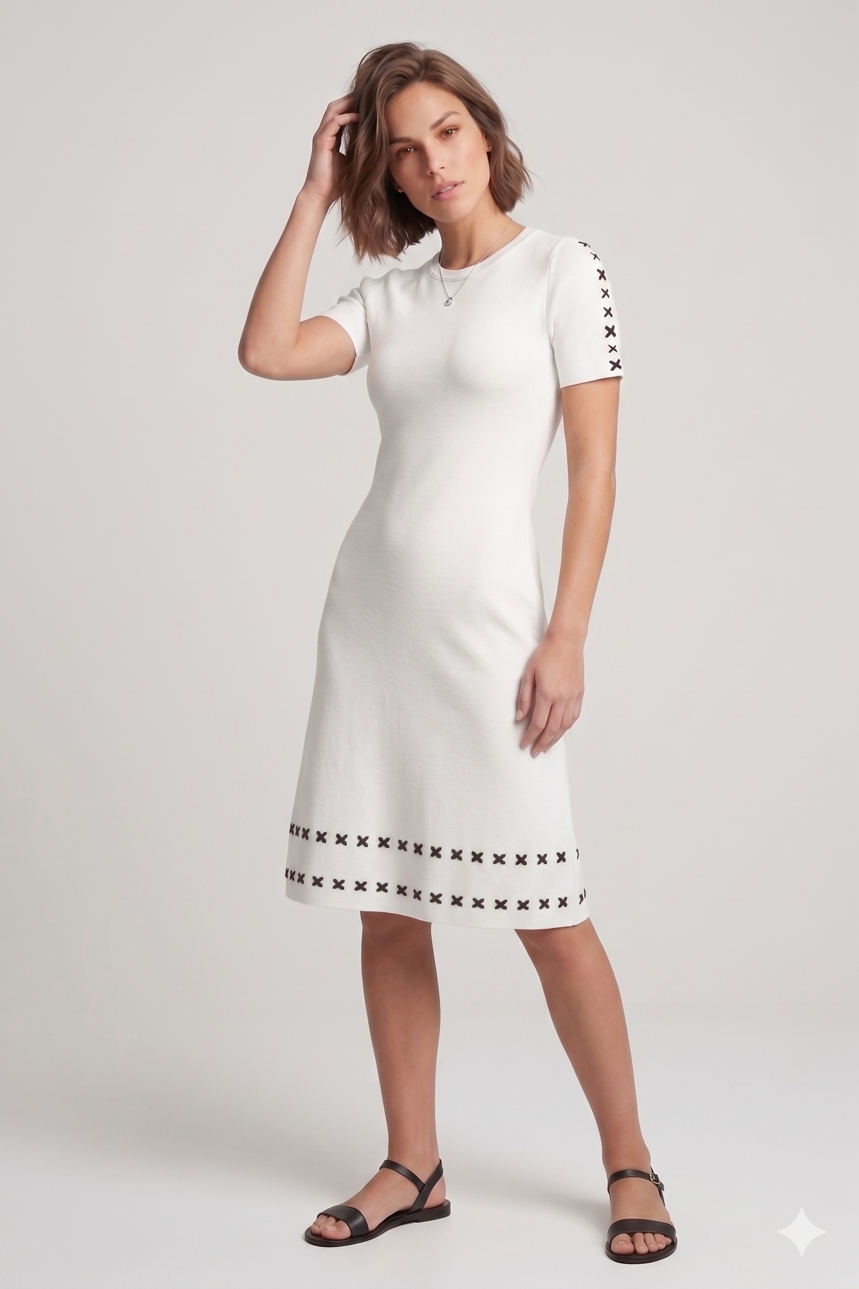 MyCatalove Κίτρινο Φόρεμα Knit | Lace-Up Μανίκι Cross Stitch Midi Dress Mustard