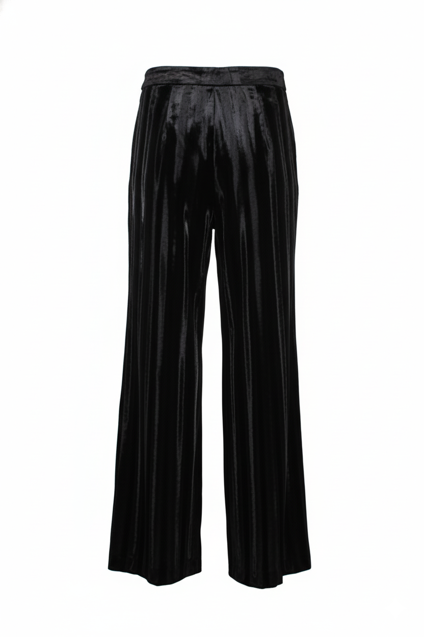 Caractere Γυναικείο Βελούδινο Ριγέ Βραδινό Μαύρο Παντελόνι