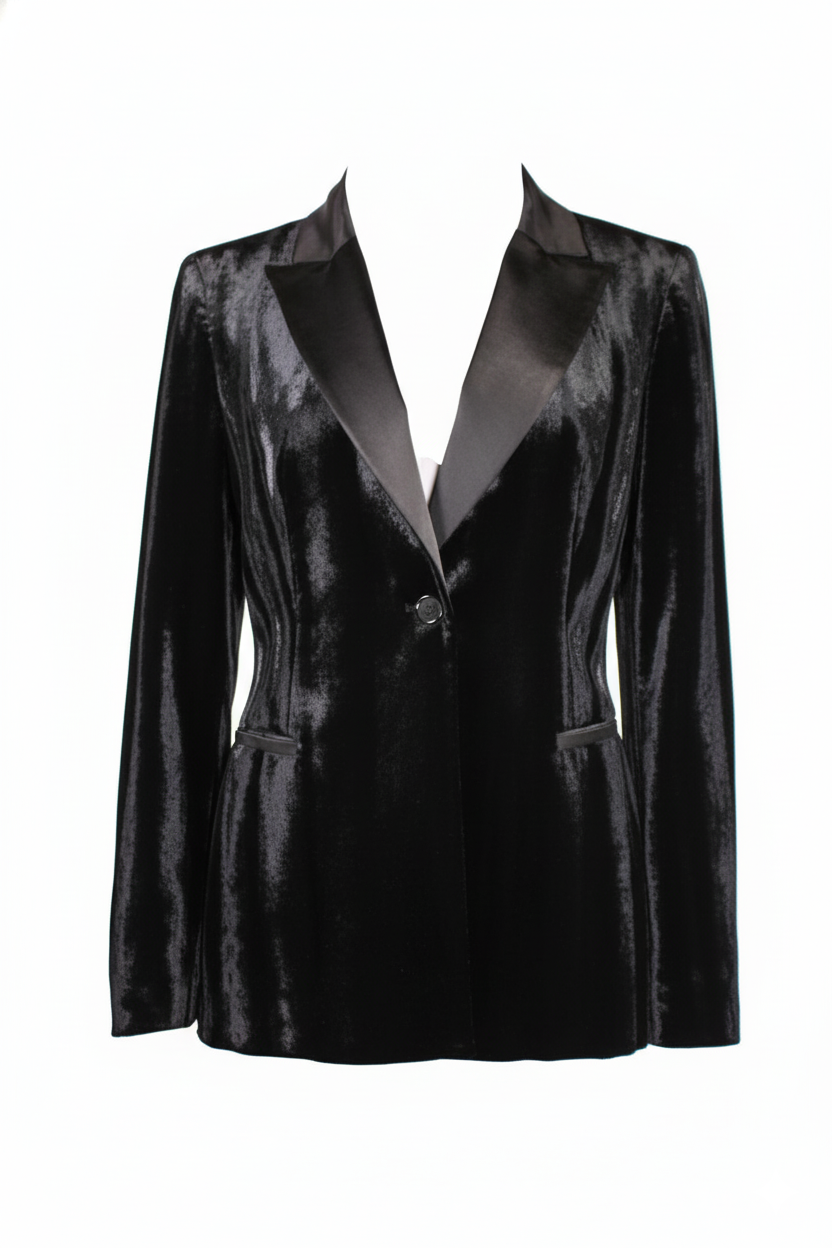Caractere Γυναικείο Βελούδινο Ριγέ Σμοκινγ Βραδινό Μαύρο Σακκάκι