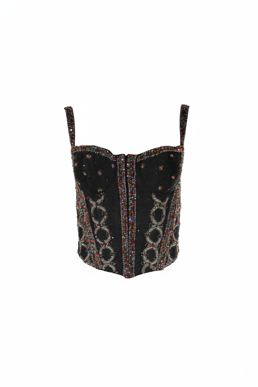 Rachele Γυναικείο Μαύρο Βραδινό Μπούστο με Κεντημένες Πέτρες