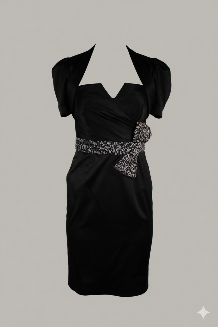 Carlo Pignatelli Γυναικείο Μαύρο Strapless Βραδινό Φόρεμα με Φιόγκο Κεντημένο