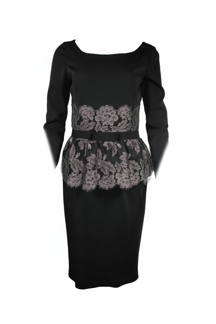 Guy Mattiolo Γυναικείο Μαύρο Βραδινό Φόρεμα με Μεταξωτή Δαντέλα και Φιόγκο στη Μέση