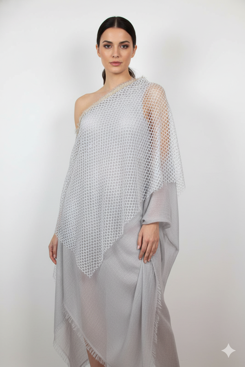 Gaynor Bongard Γκρι Βραδινή Κάπα με Δίχτυ