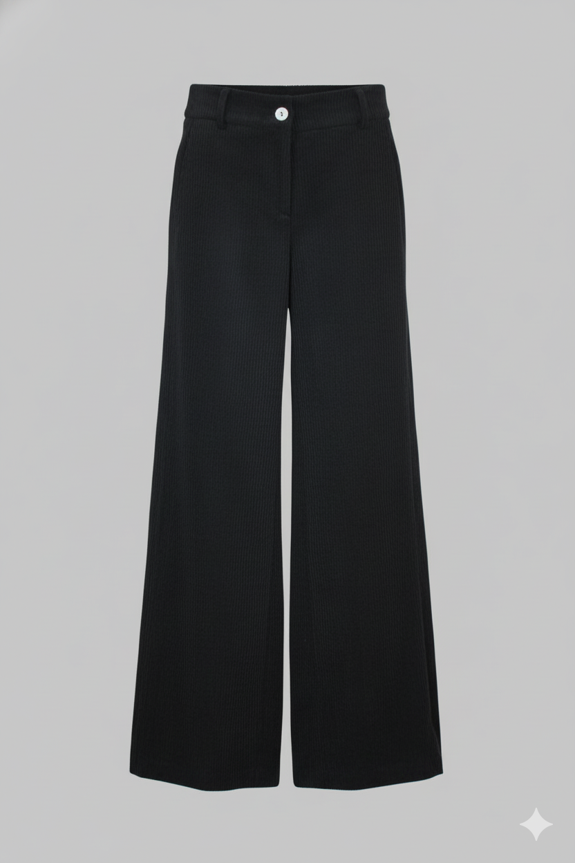 Fusioni Women's Black Corduroy Pants – Elegant and Warm