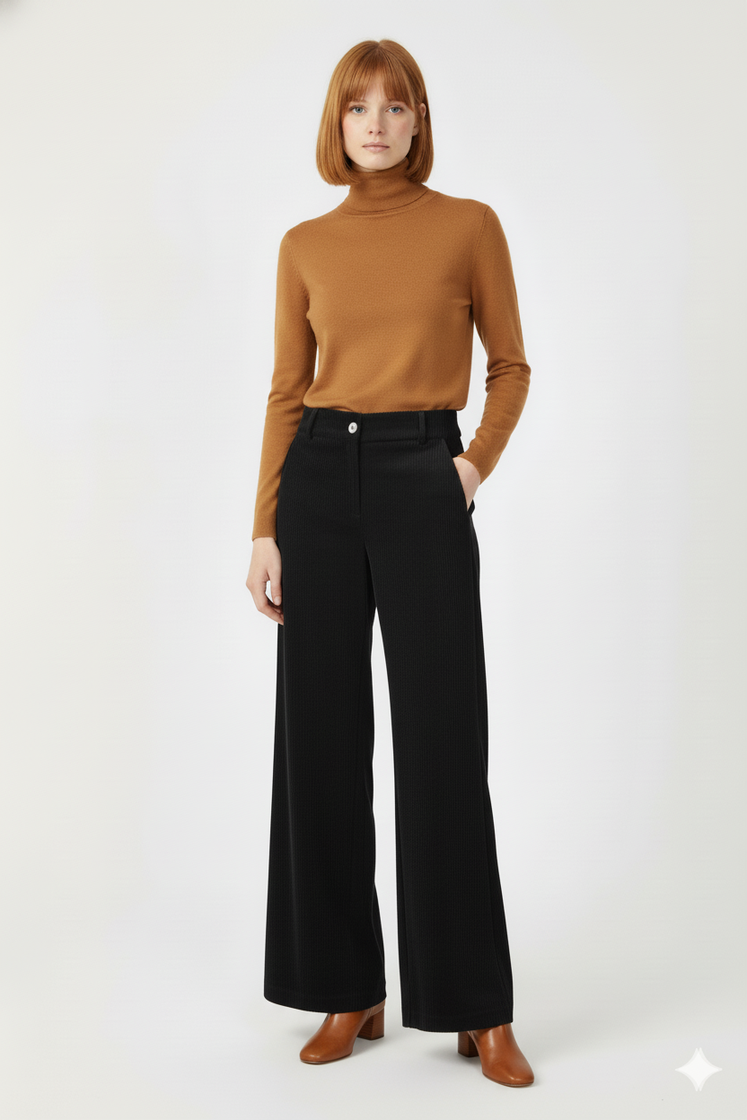 Fusioni Women's Black Corduroy Pants – Elegant and Warm