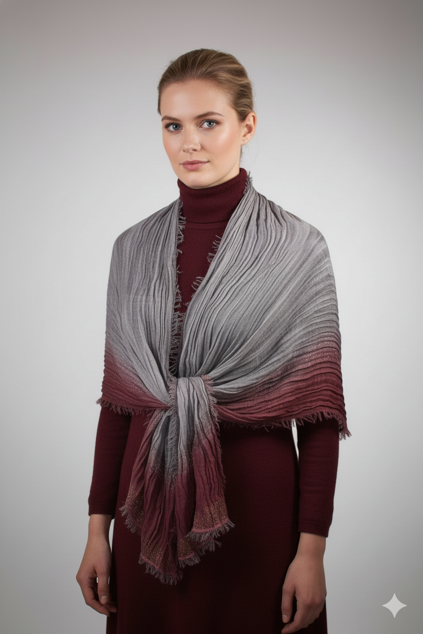GAYNOR BONGARD Gray-Bordeaux Pashmina – Elegant Italian Luxury Accessory
