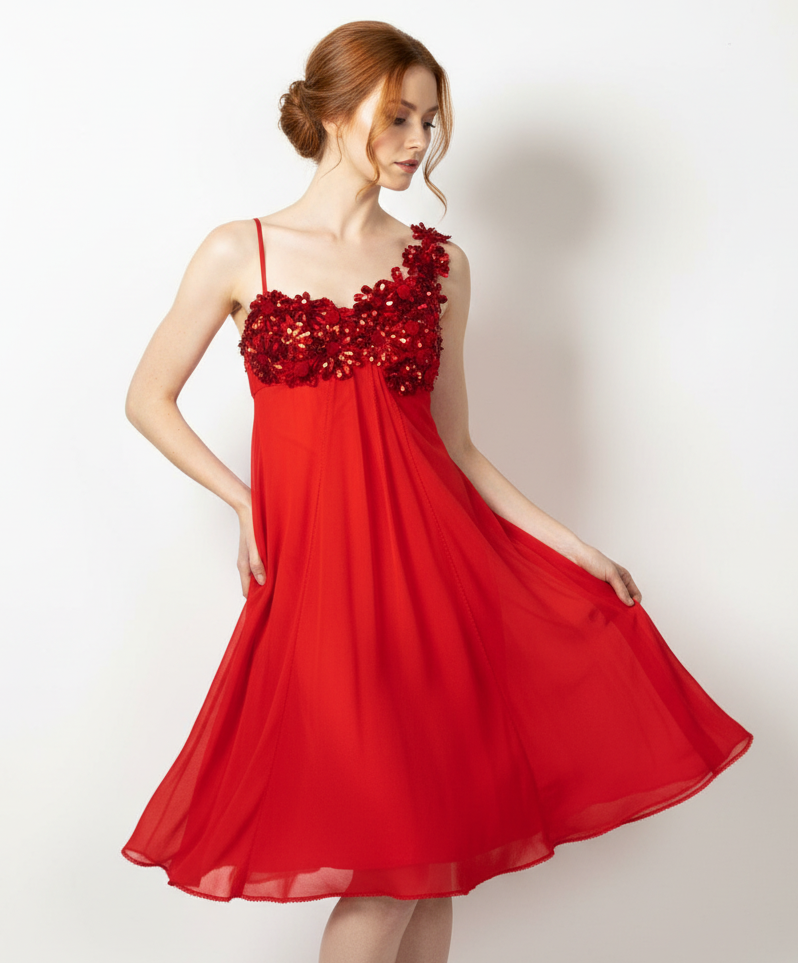 Carlo Pignatelli Φόρεμα Βραδινό Μεταξωτό Κόκκινο με λεπτομέρειες στο μπούστο