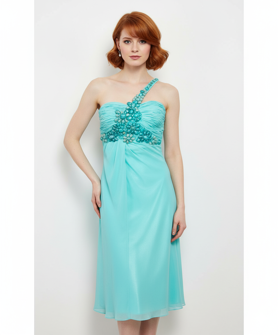 Carlo Pignatelli Φόρεμα Βραδινό Γαλάζιο Midi με Κεντήματα και Ασύμμετρο Δέσιμο