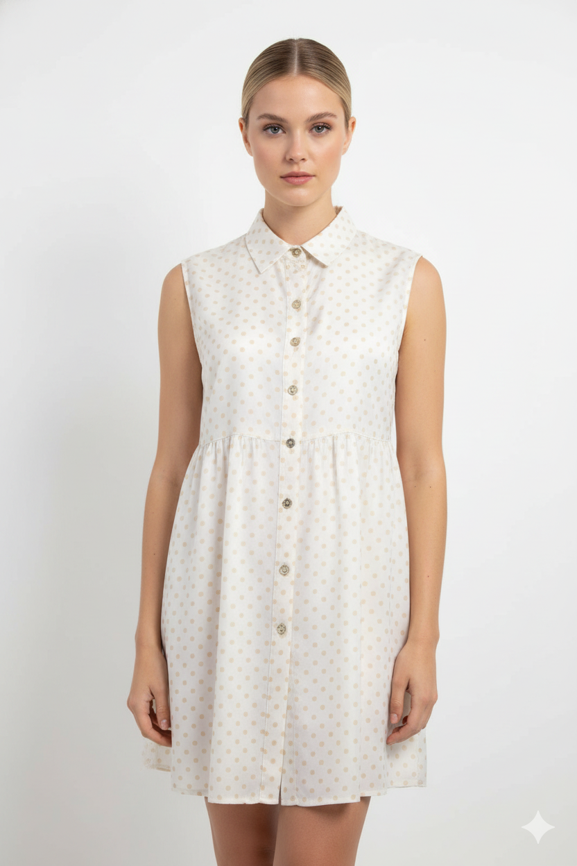 Anna Rachele Μακρύ Πουκάμισο Polka Dot | Εκρού Αμάνικο Shirt Dress