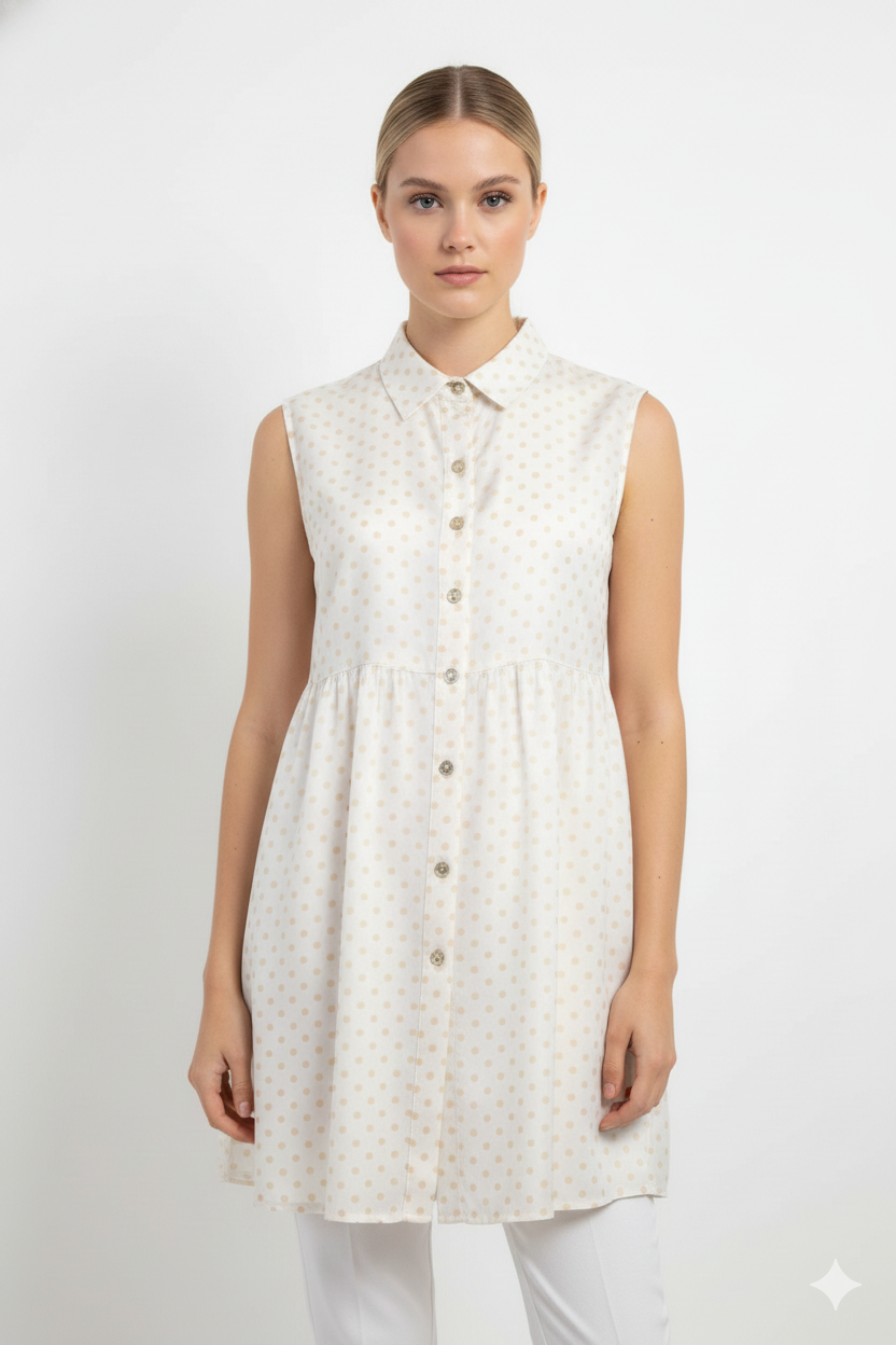 Anna Rachele Μακρύ Πουκάμισο Polka Dot | Εκρού Αμάνικο Shirt Dress