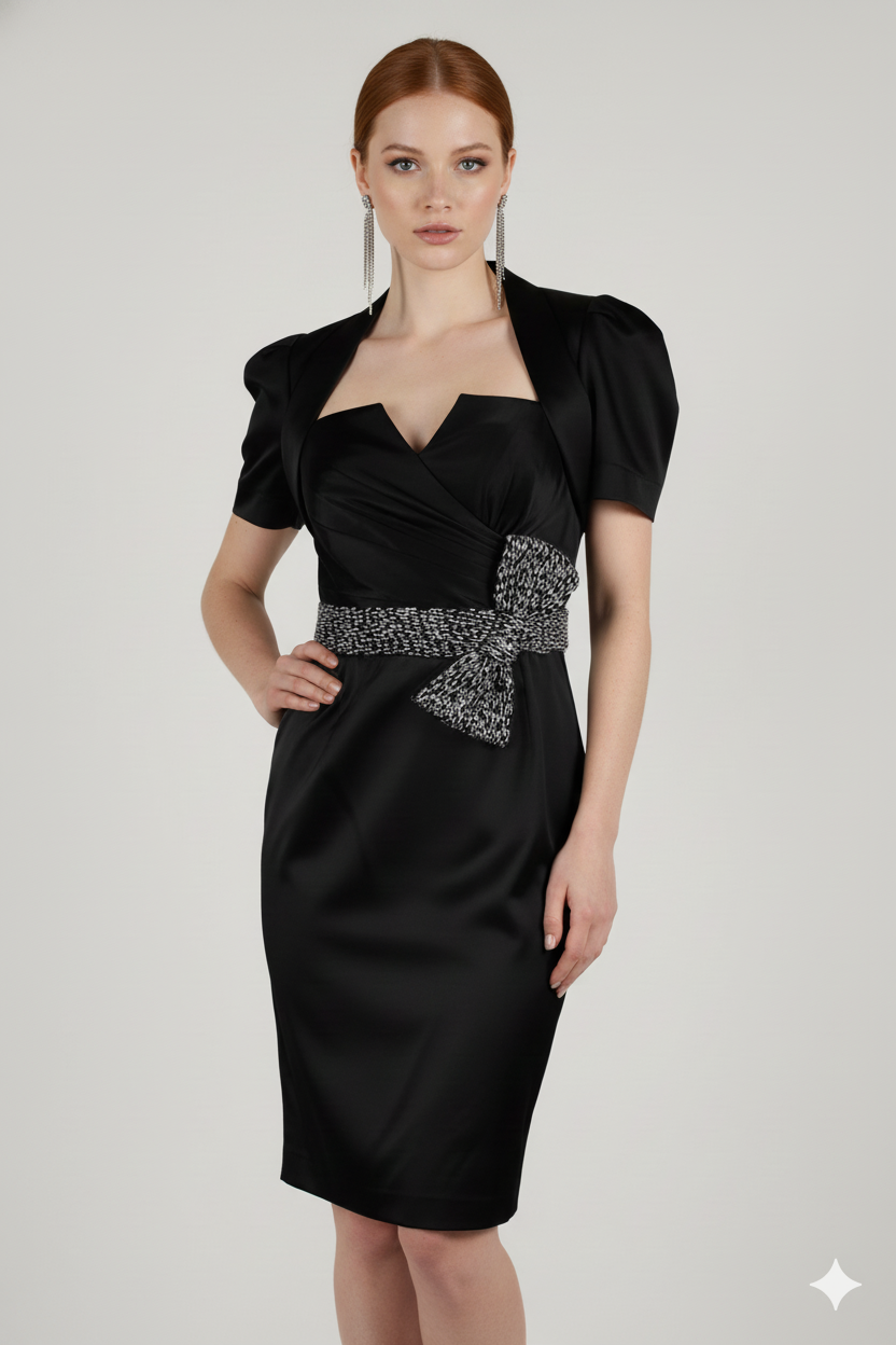 Carlo Pignatelli Γυναικείο Μαύρο Strapless Βραδινό Φόρεμα με Φιόγκο Κεντημένο