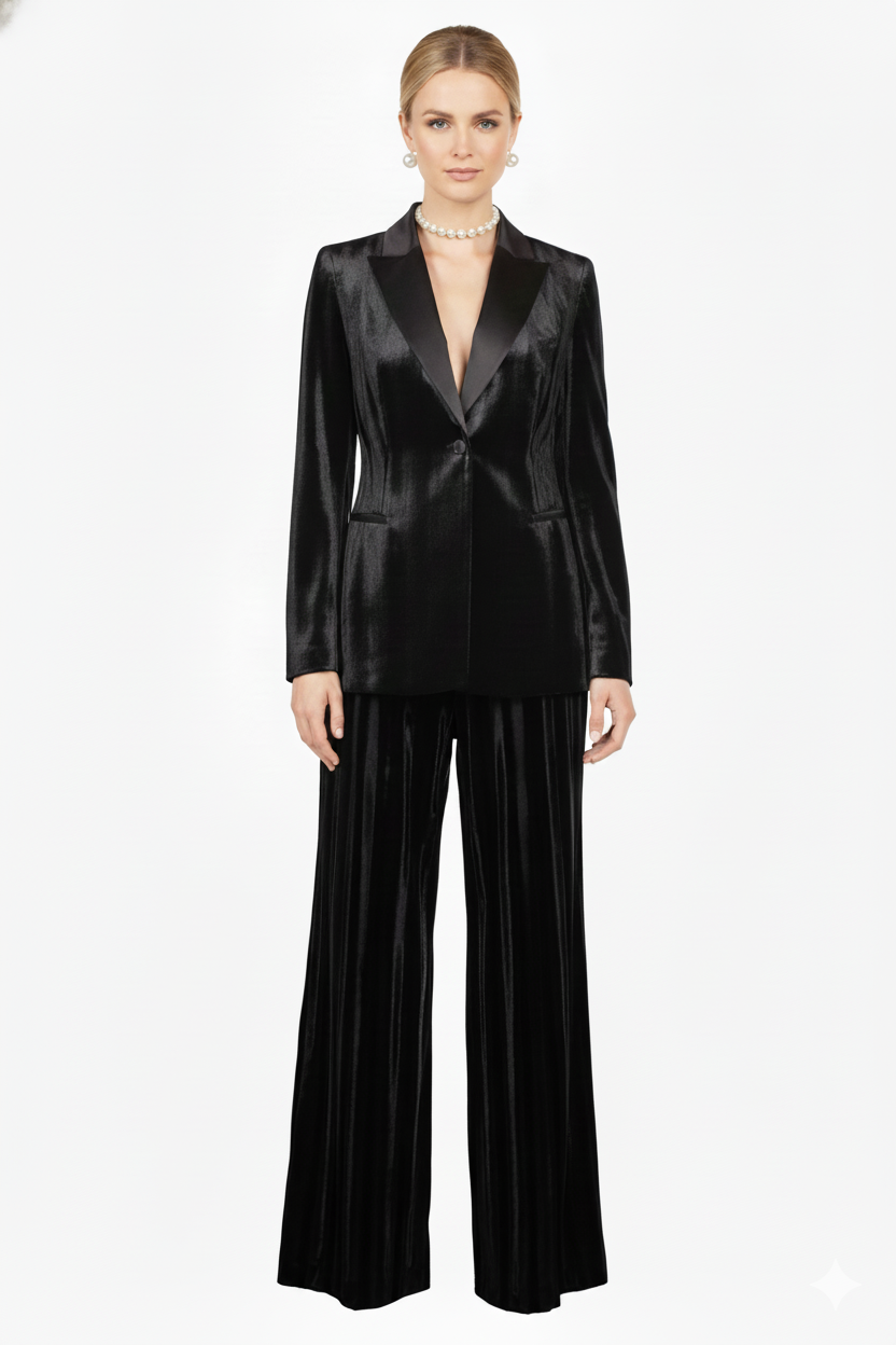 Caractere Γυναικείο Βελούδινο Ριγέ Σμοκινγ Βραδινό Μαύρο Σακκάκι