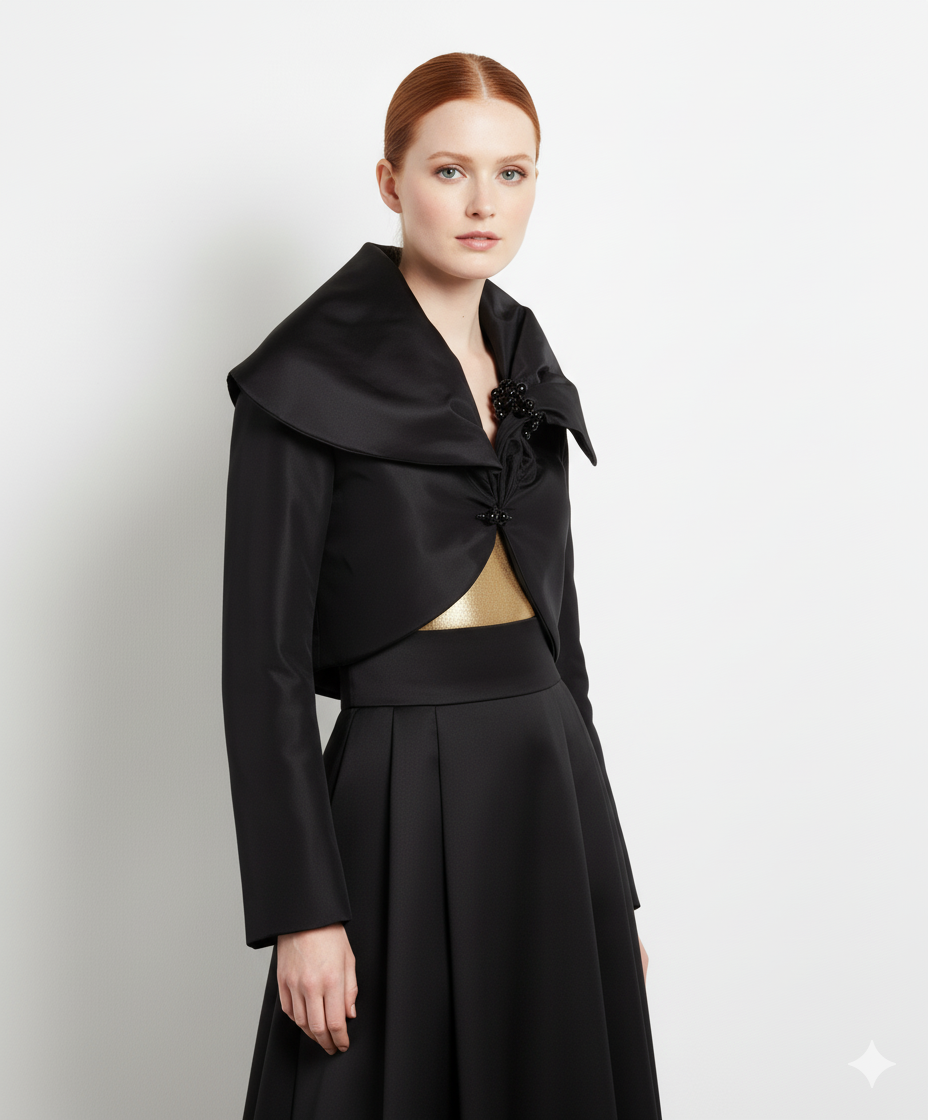 Marlys Bolero Black with Lining - Elegant and Luxurious