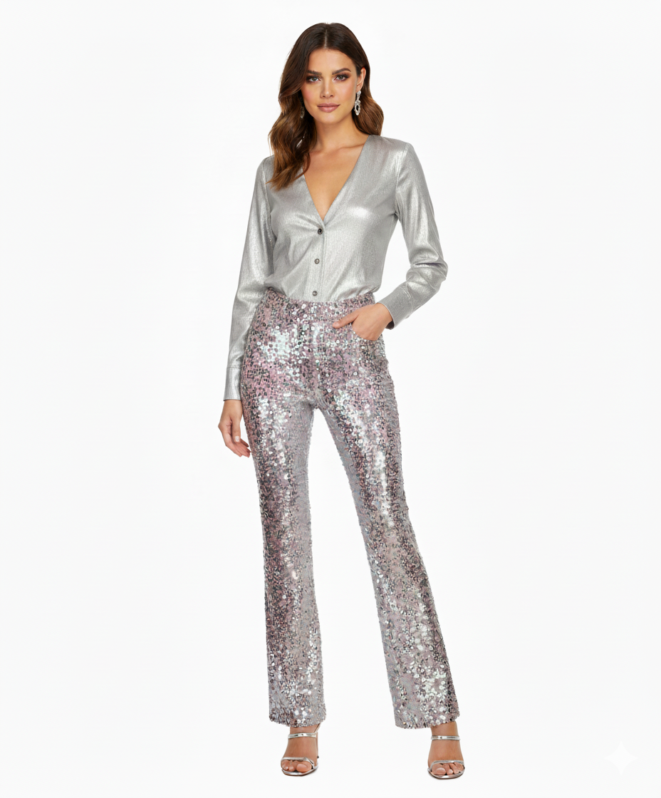 Anna Rachele Silver Sequined Pants