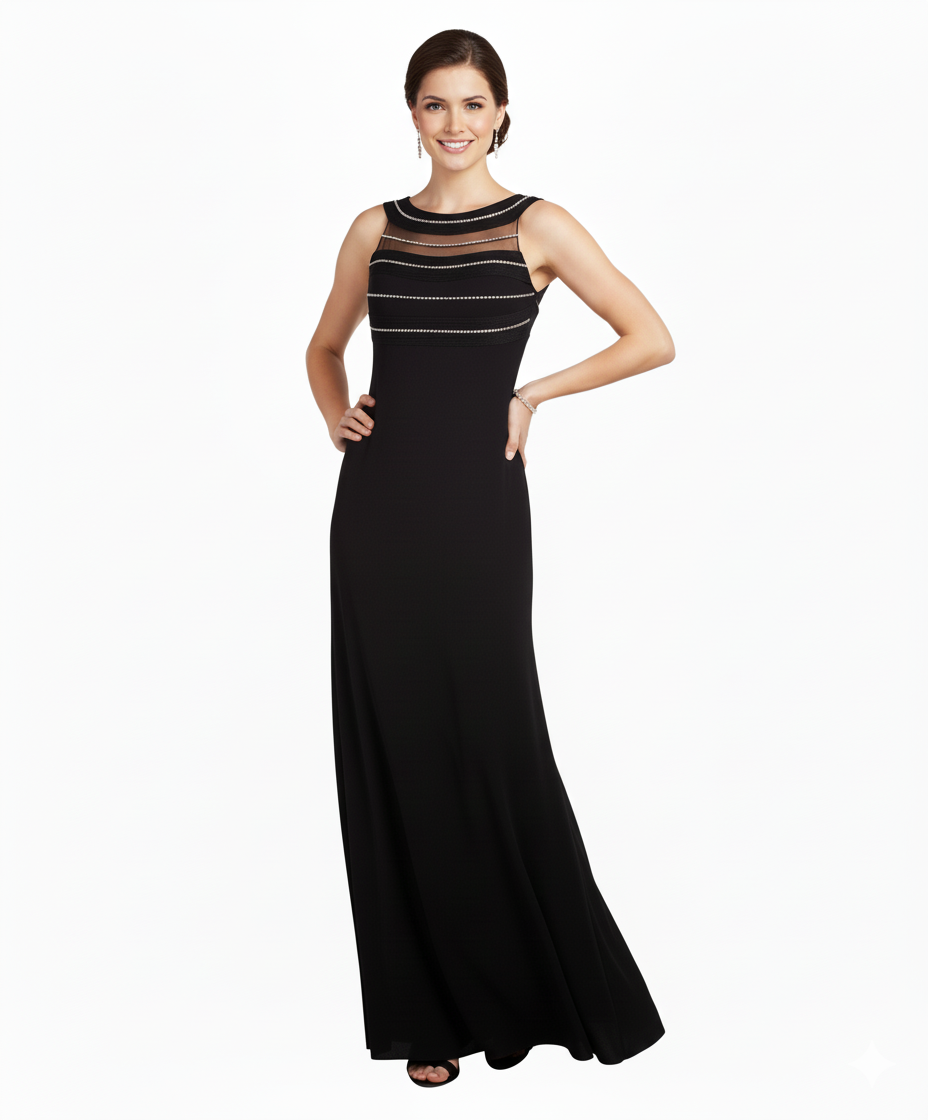 Carlo Pignatelli Black Long Evening Dress with Sparkly Bust