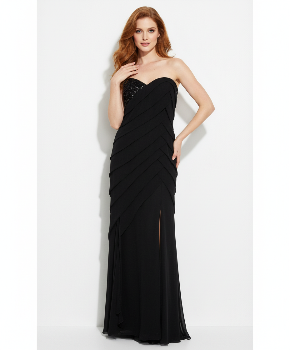 Carlo Pignatelli Black Strapless Evening Dress with Ruffles