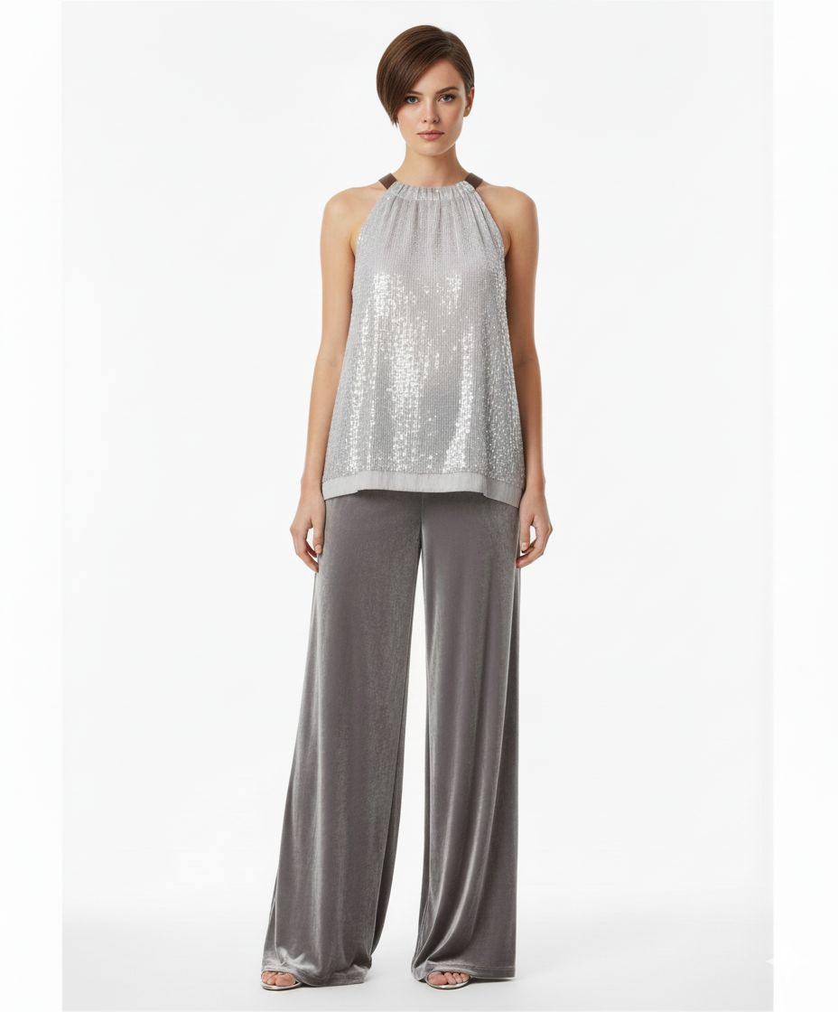 Marlyts Evening Top Grey Silver with Sequins