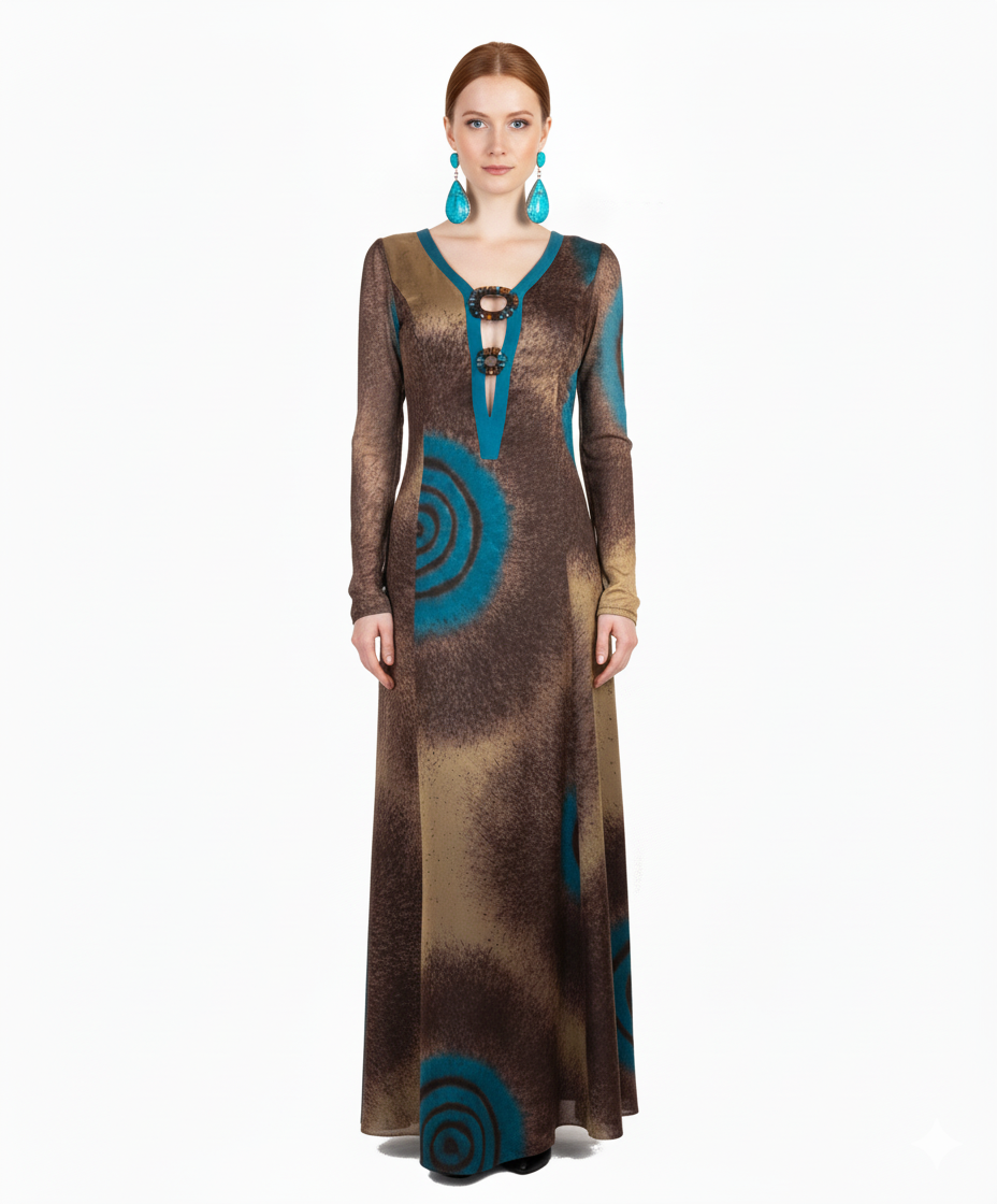 Carlo Pignatelli Long Silk Dress with Multicolored Pattern