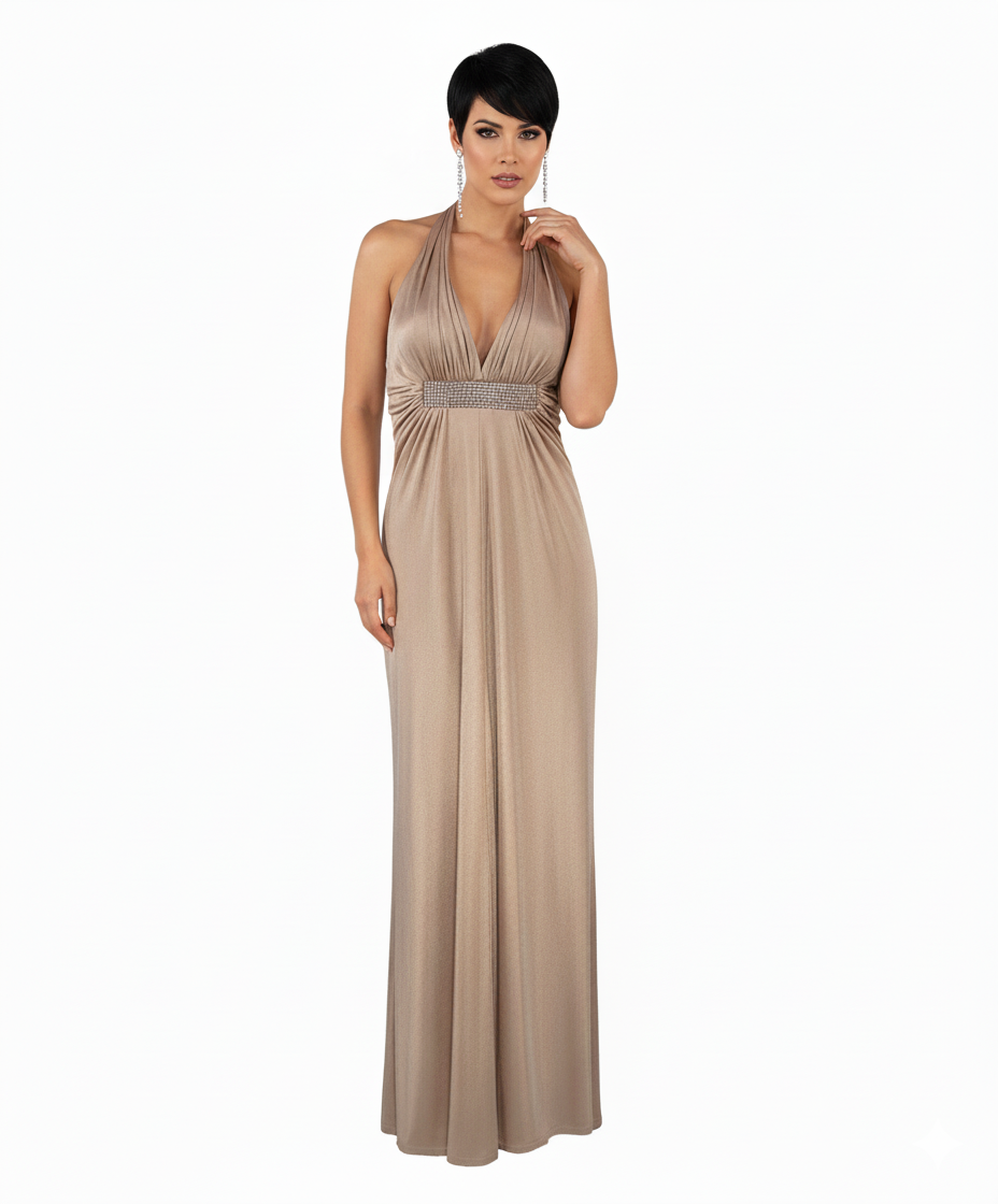 Carlo Pignatelli Beige Evening Dress with Open Back