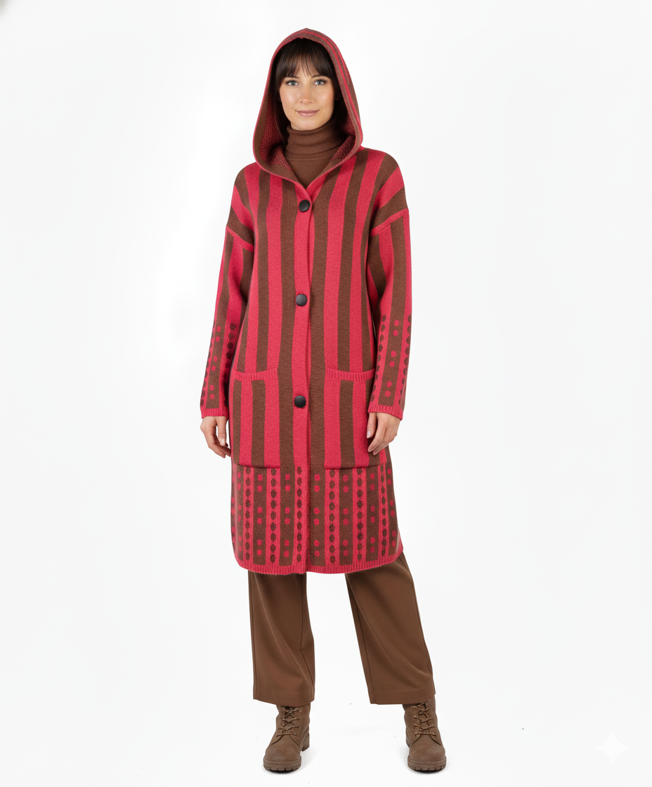 No Name Fuchsia-Brown Wool Coat with Hood