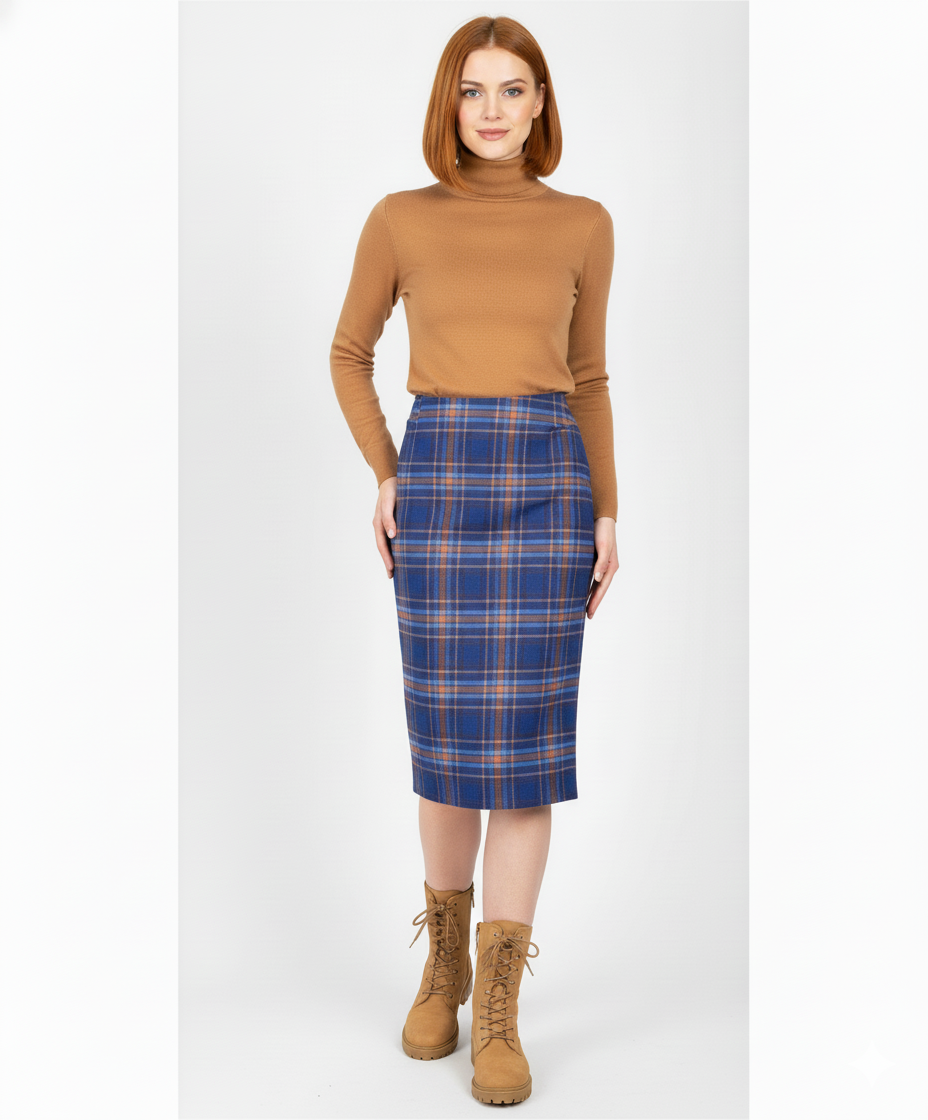 NIU Women's Blue Check Midi Skirt