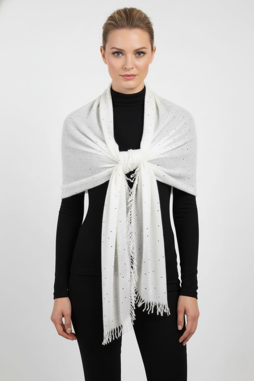 Gaynor Bongard Off-White Πασμίνα με Swarovski