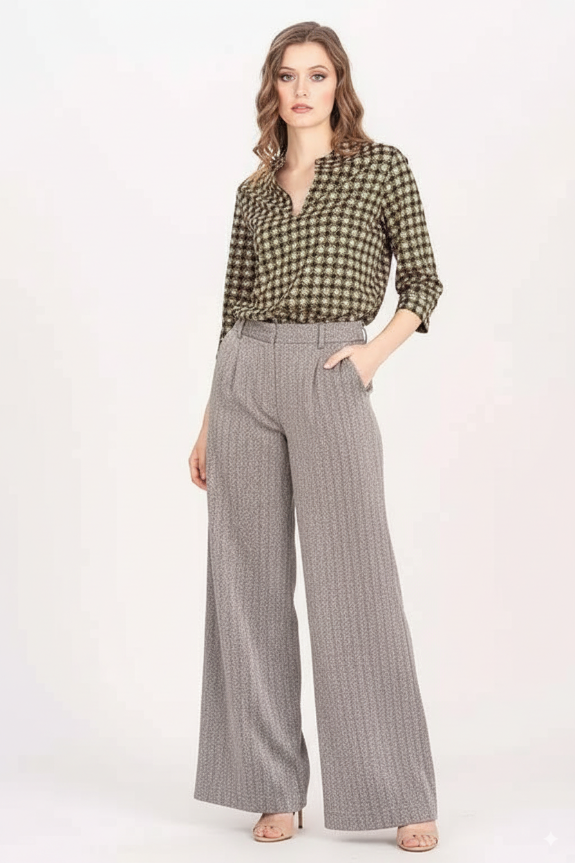 Fusioni Grey Herringbone Design Trousers – Elegant and Timeless